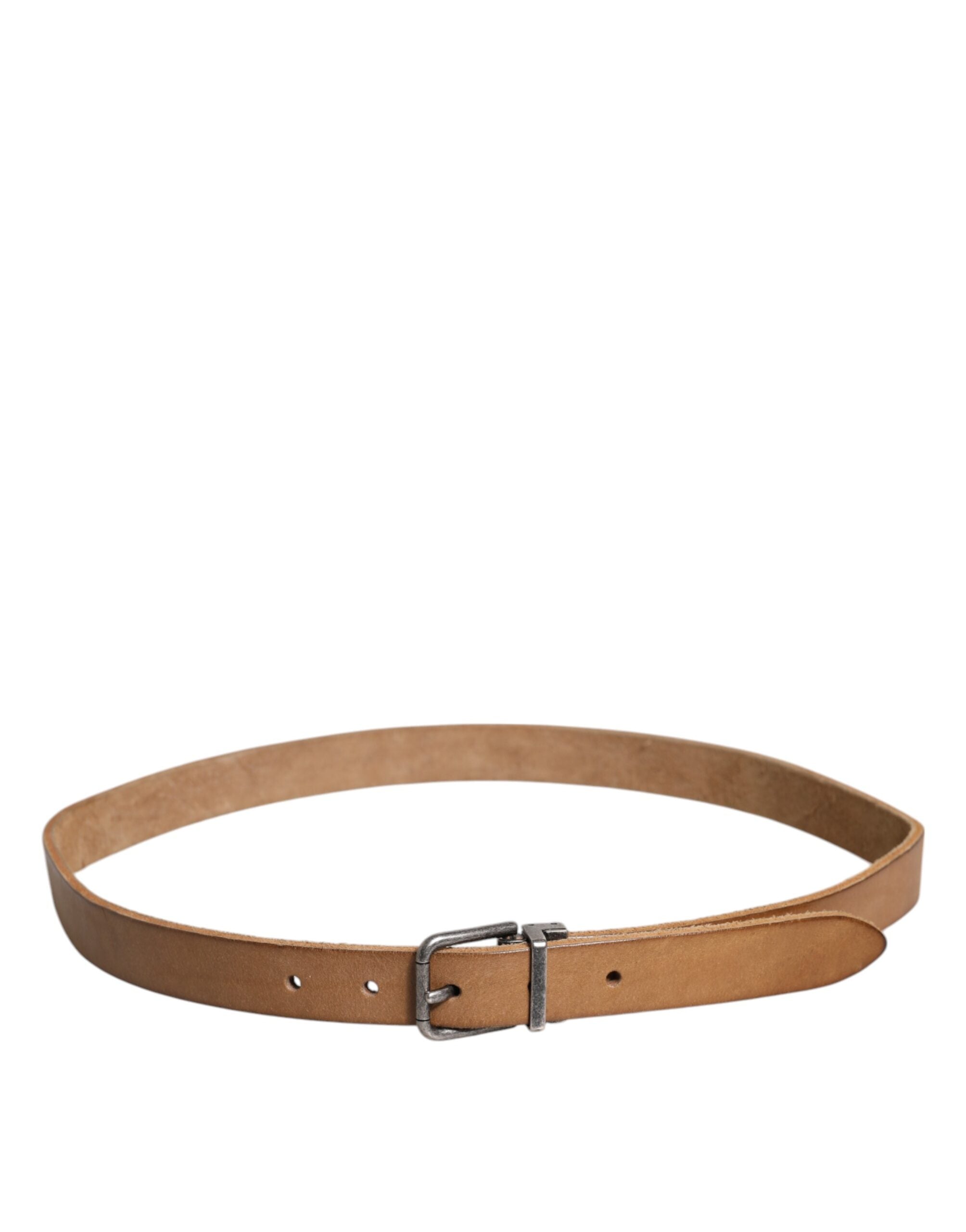 Dolce & Gabbana Brauner Leder Gürtel mit silberfarbener Metallschnalle