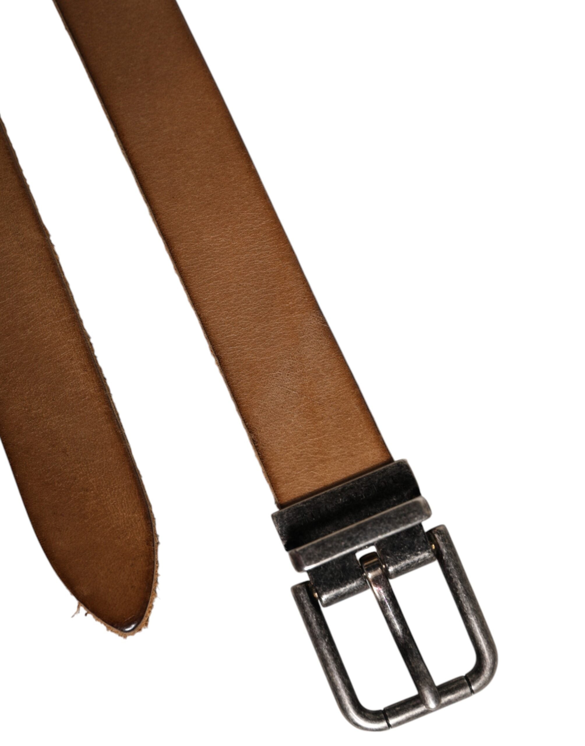 Dolce & Gabbana Brauner Leder Gürtel mit silberfarbener Metallschnalle