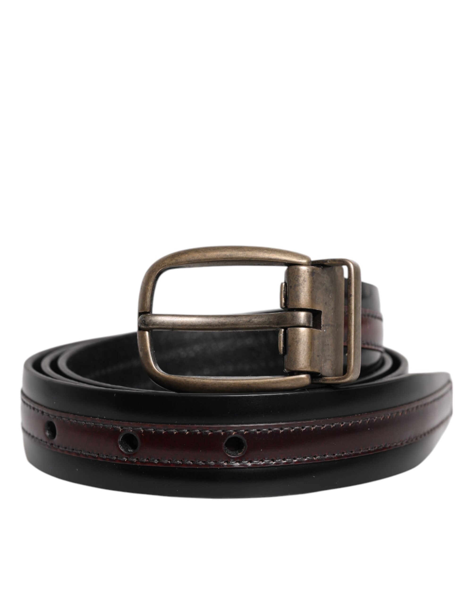 Dolce & Gabbana Schwarzer Burgunder Kalbsledergürtel mit Metall-Logo-Schnalle