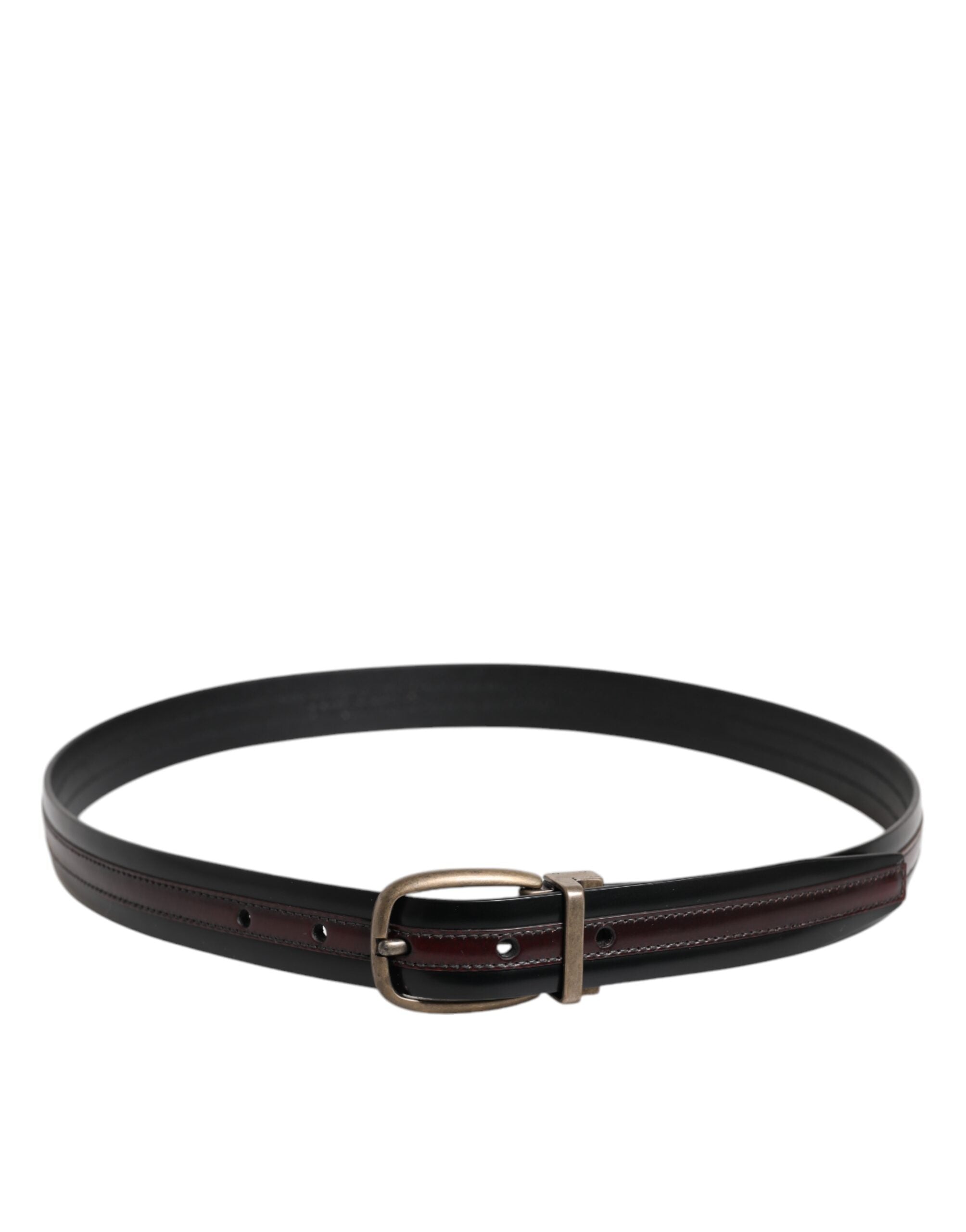 Dolce & Gabbana Schwarzer Burgunder Kalbsledergürtel mit Metall-Logo-Schnalle