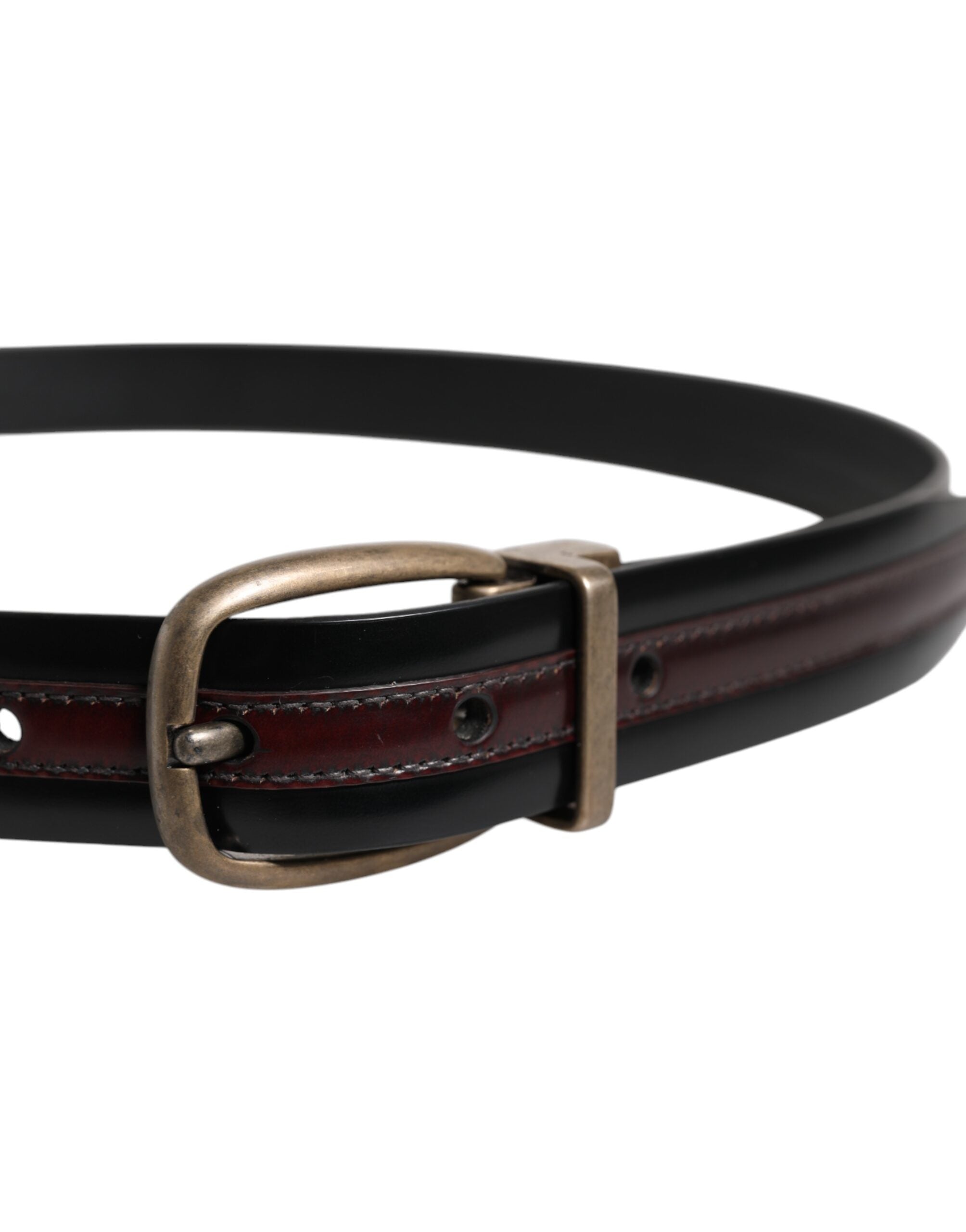 Dolce & Gabbana Schwarzer Burgunder Kalbsledergürtel mit Metall-Logo-Schnalle