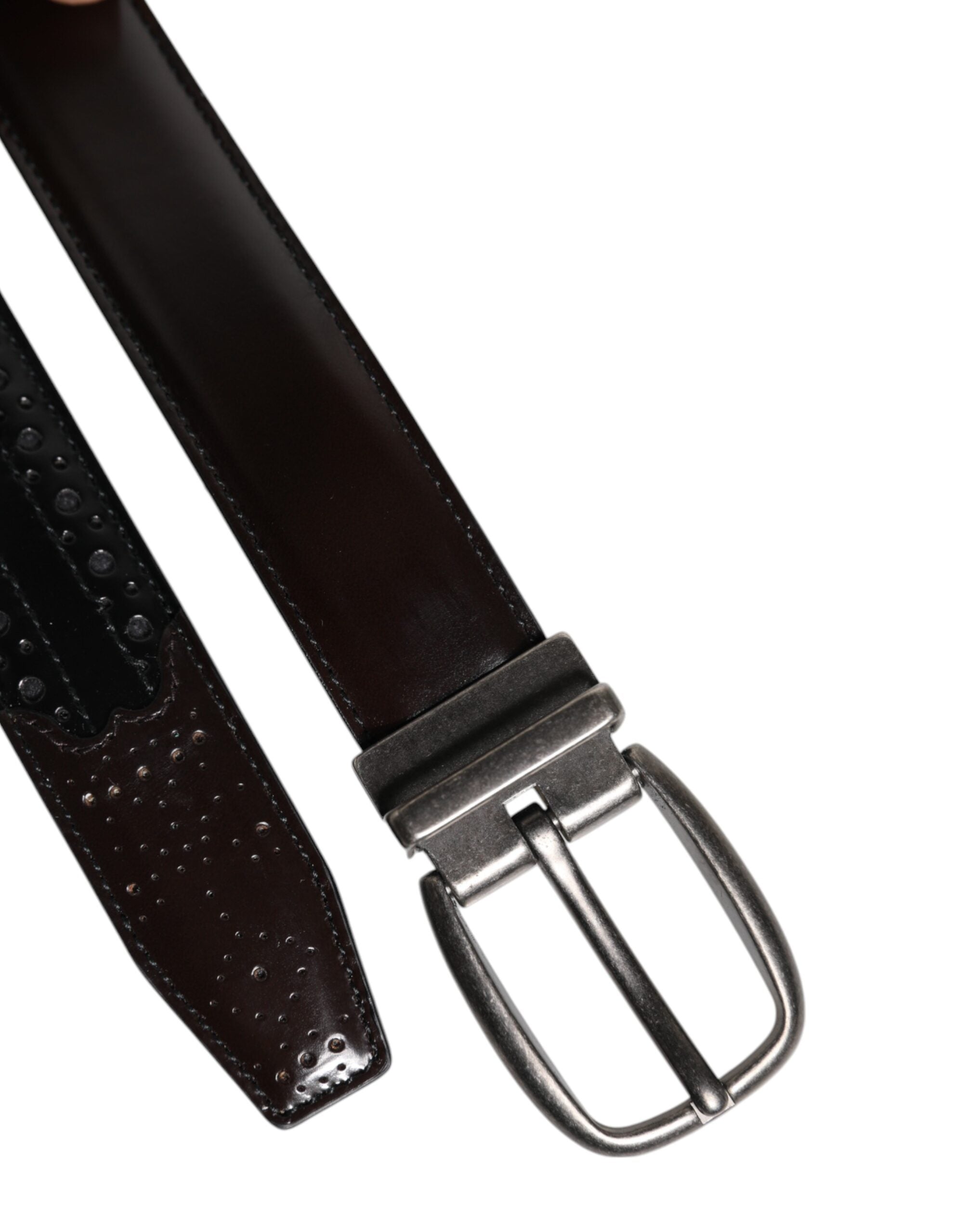 Dolce & Gabbana Schwarzbrauner Ledergürtel mit klassischer Metallschnalle