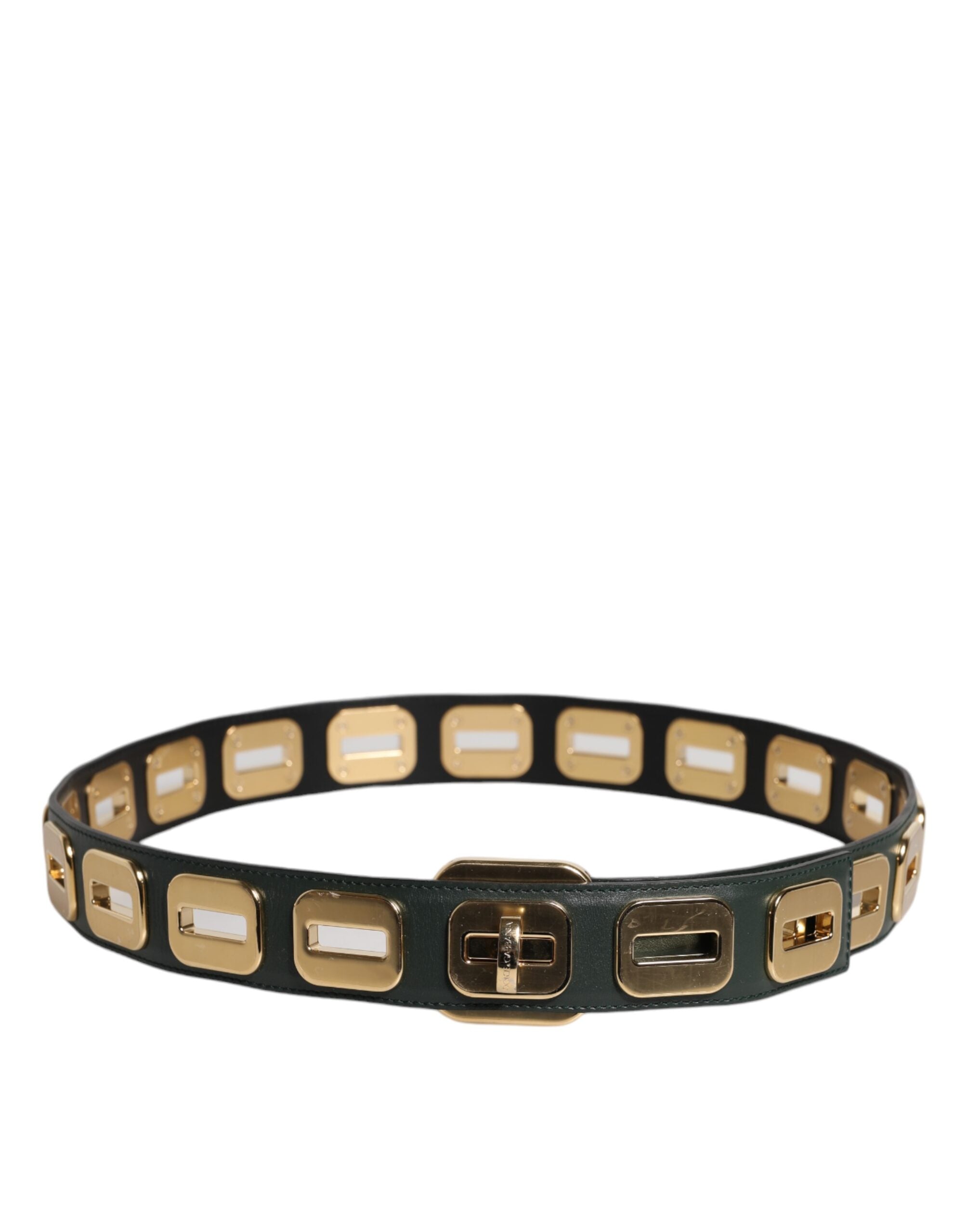 Dolce & Gabbana Grüner Leder-Goldton-Drehschnallengürtel