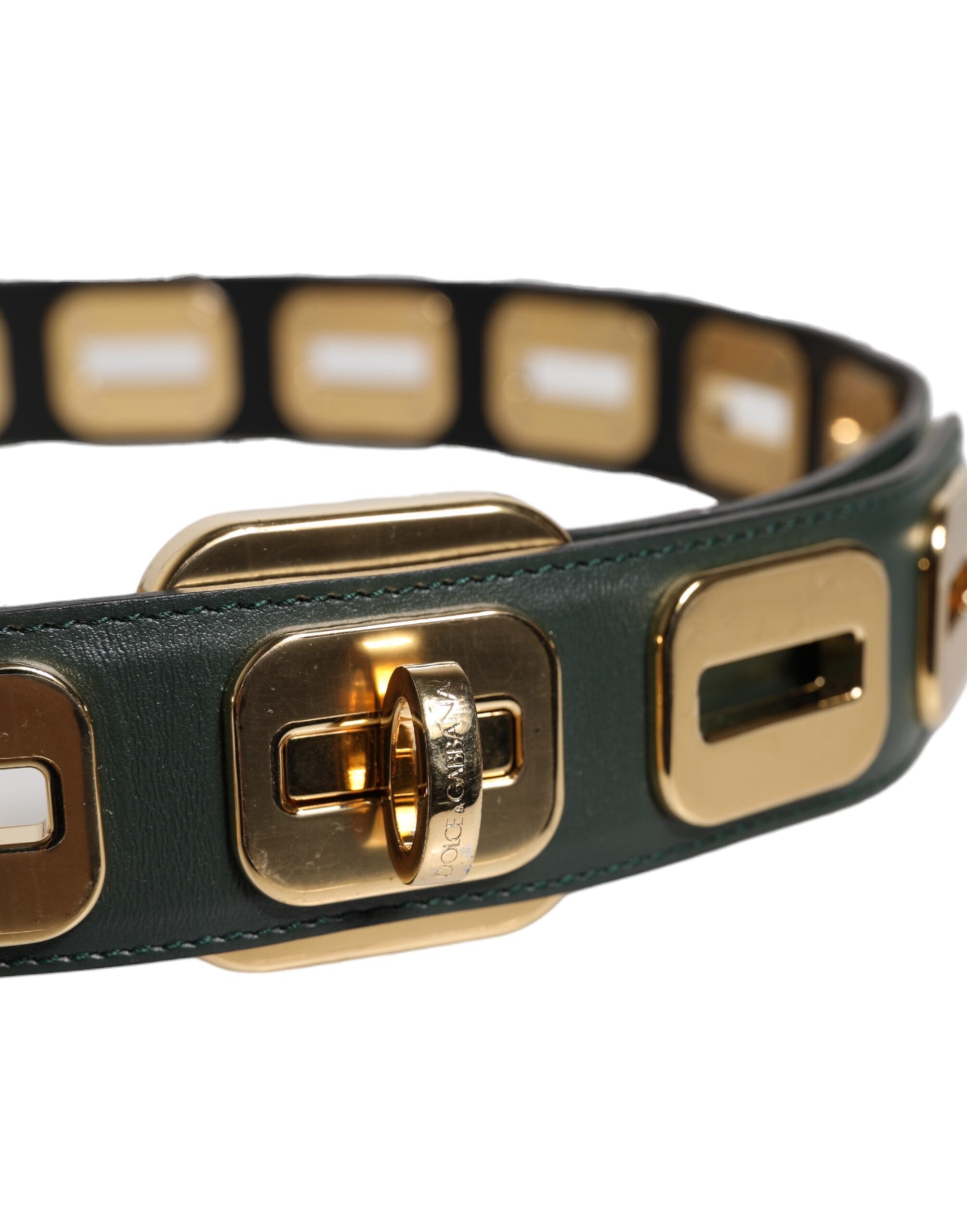Dolce & Gabbana Grüner Leder-Goldton-Drehschnallengürtel