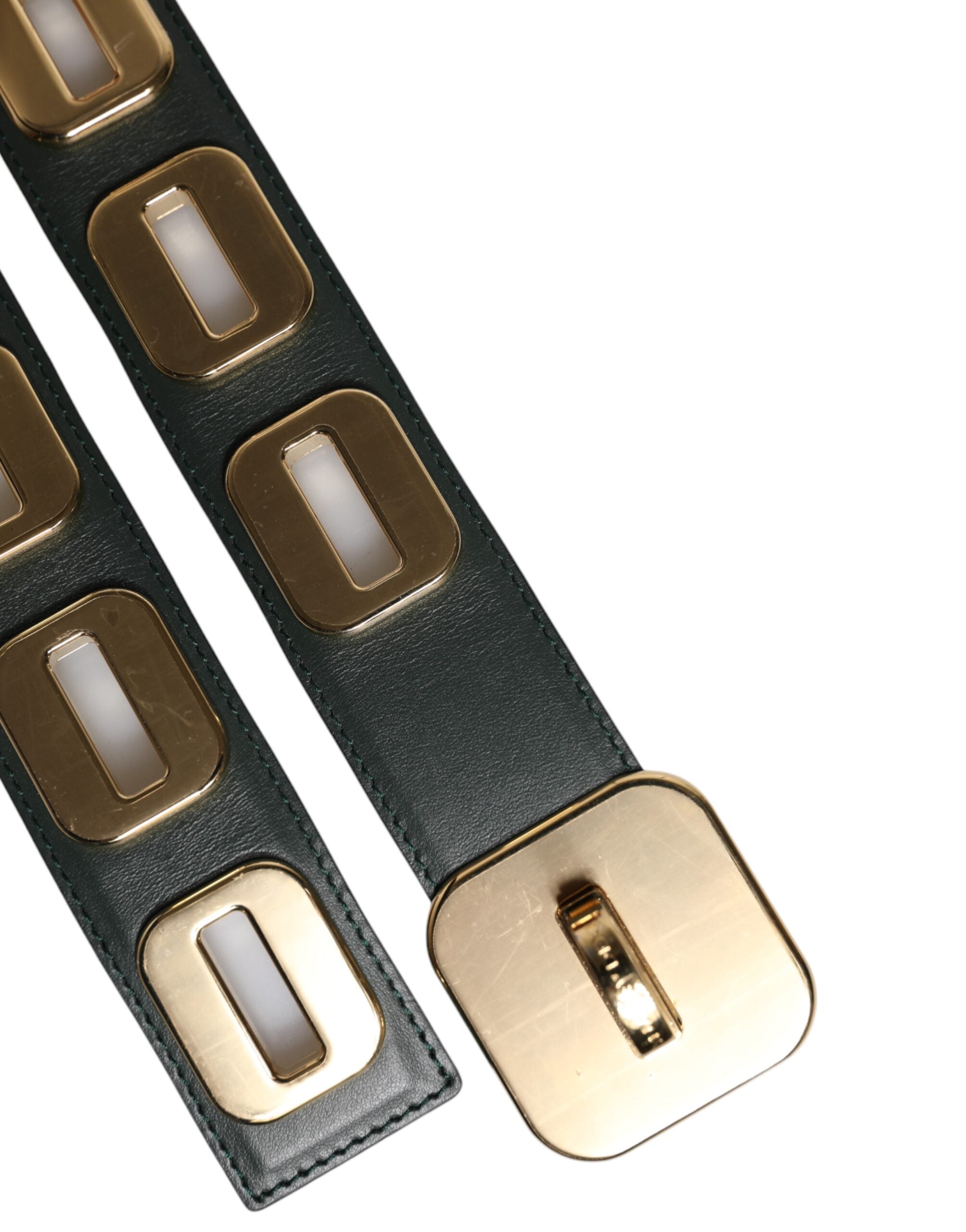 Dolce & Gabbana Grüner Leder-Goldton-Drehschnallengürtel