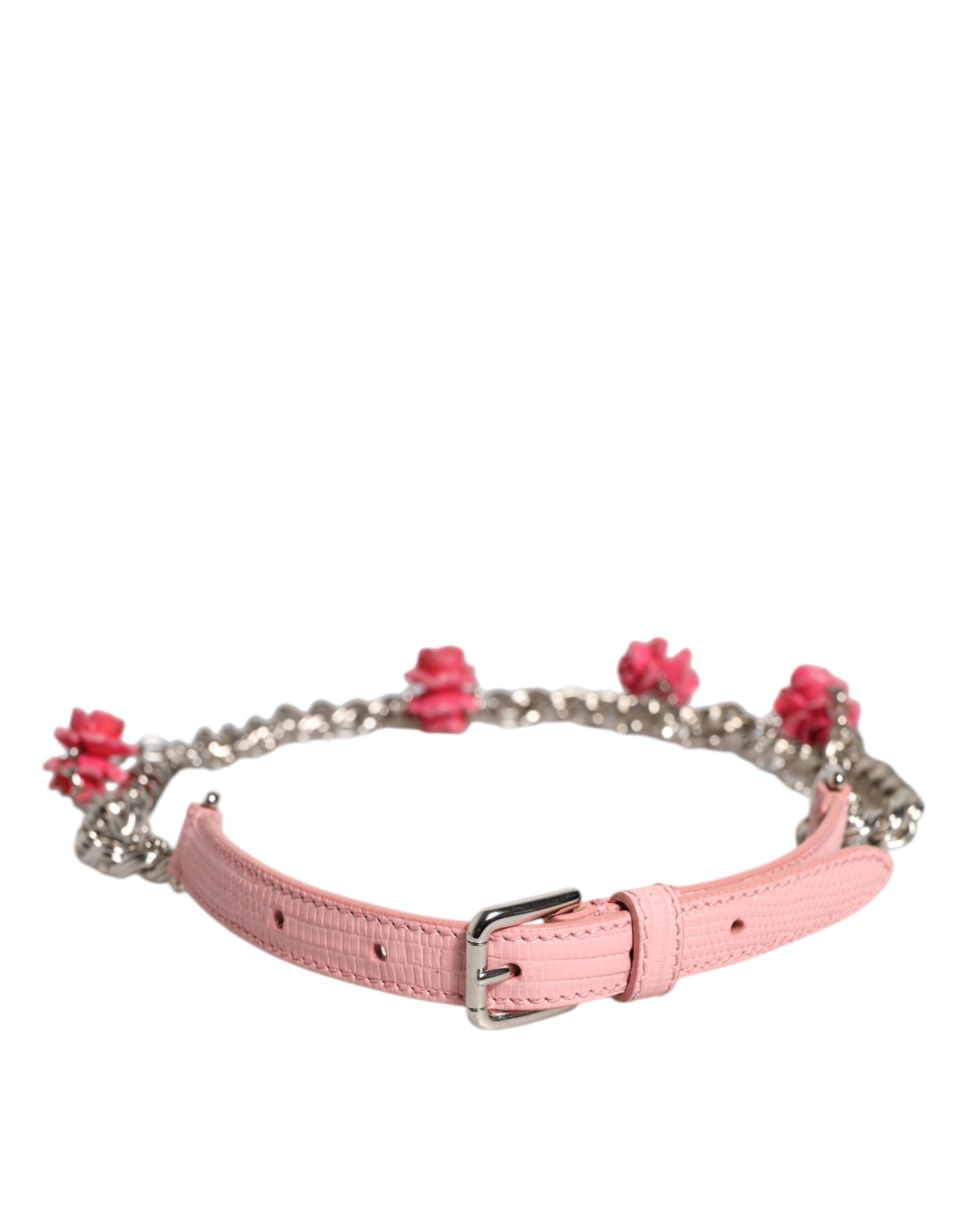 Dolce & Gabbana Rosa verzierte Rosen Strukturierter Ledergürtel