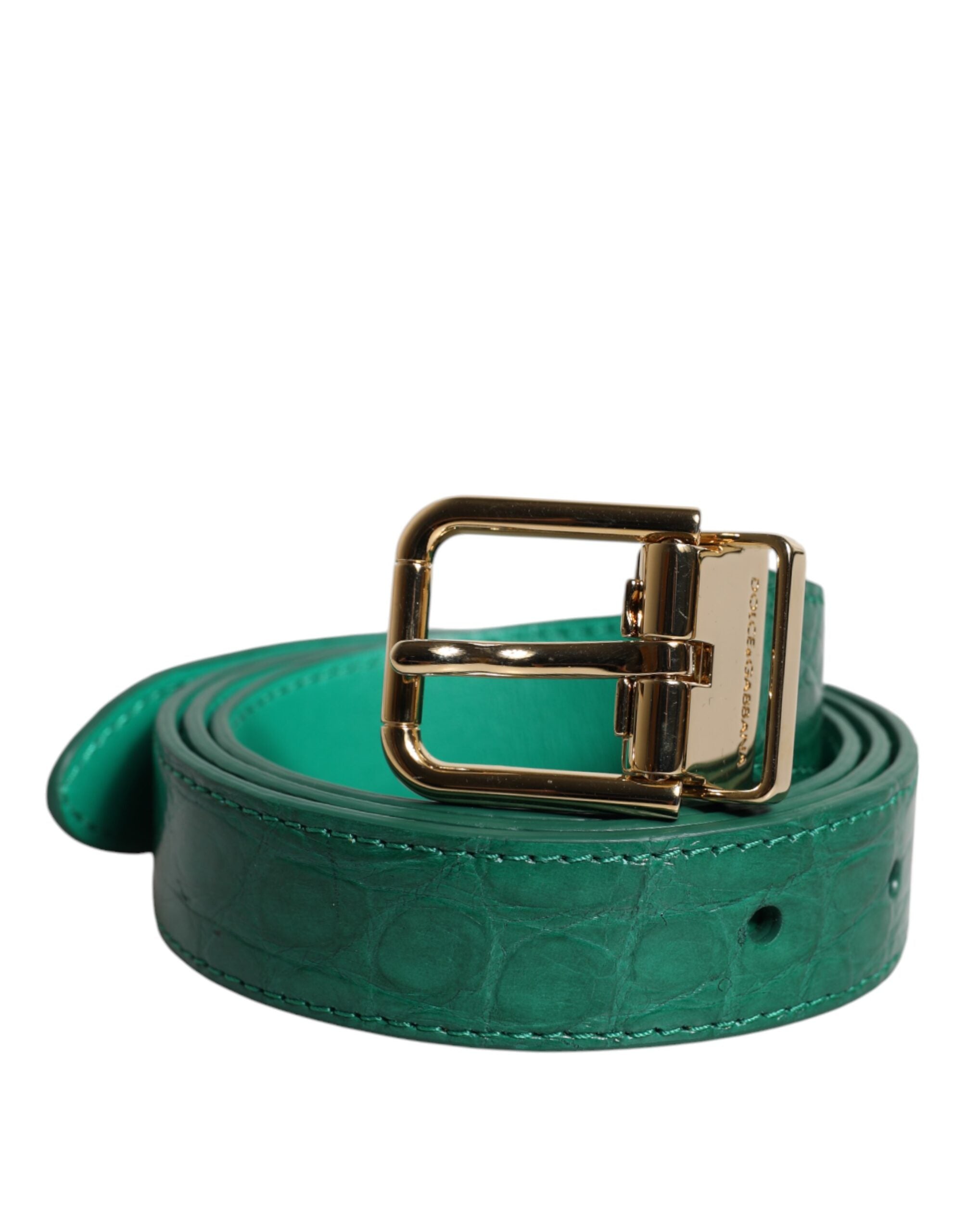 Dolce & Gabbana Grüner Leder Logo Metall Taille Schnalle Gürtel