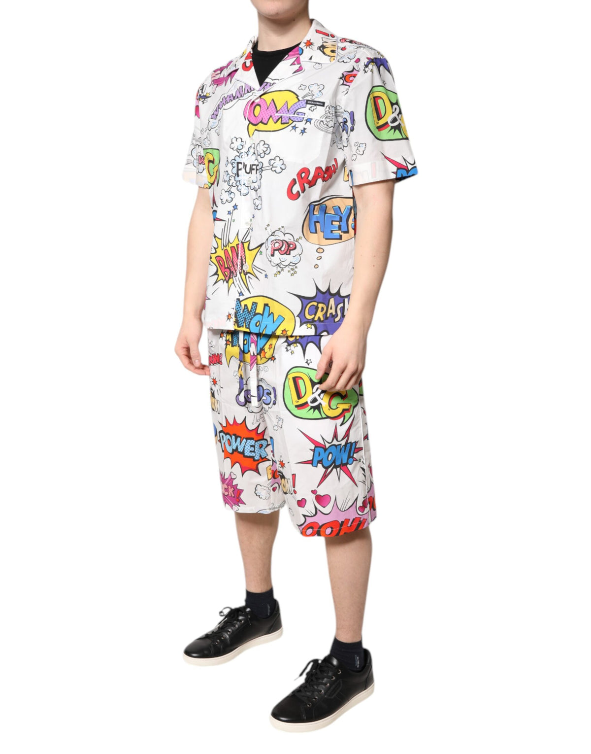 Dolce & Gabbana Weiß Cartoon Print Baumwolle Männer Pyjama Set Schlafanzug