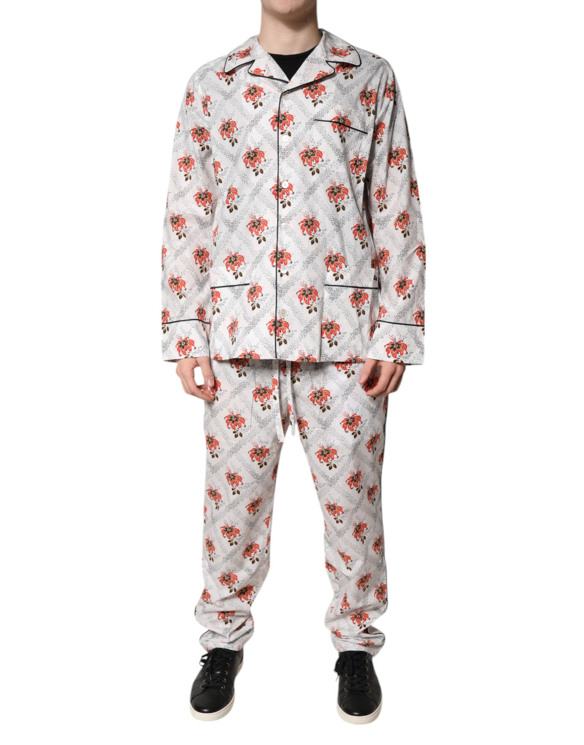 Dolce & Gabbana Multicolor Floral Print Baumwolle Pyjama Set Nachtwäsche