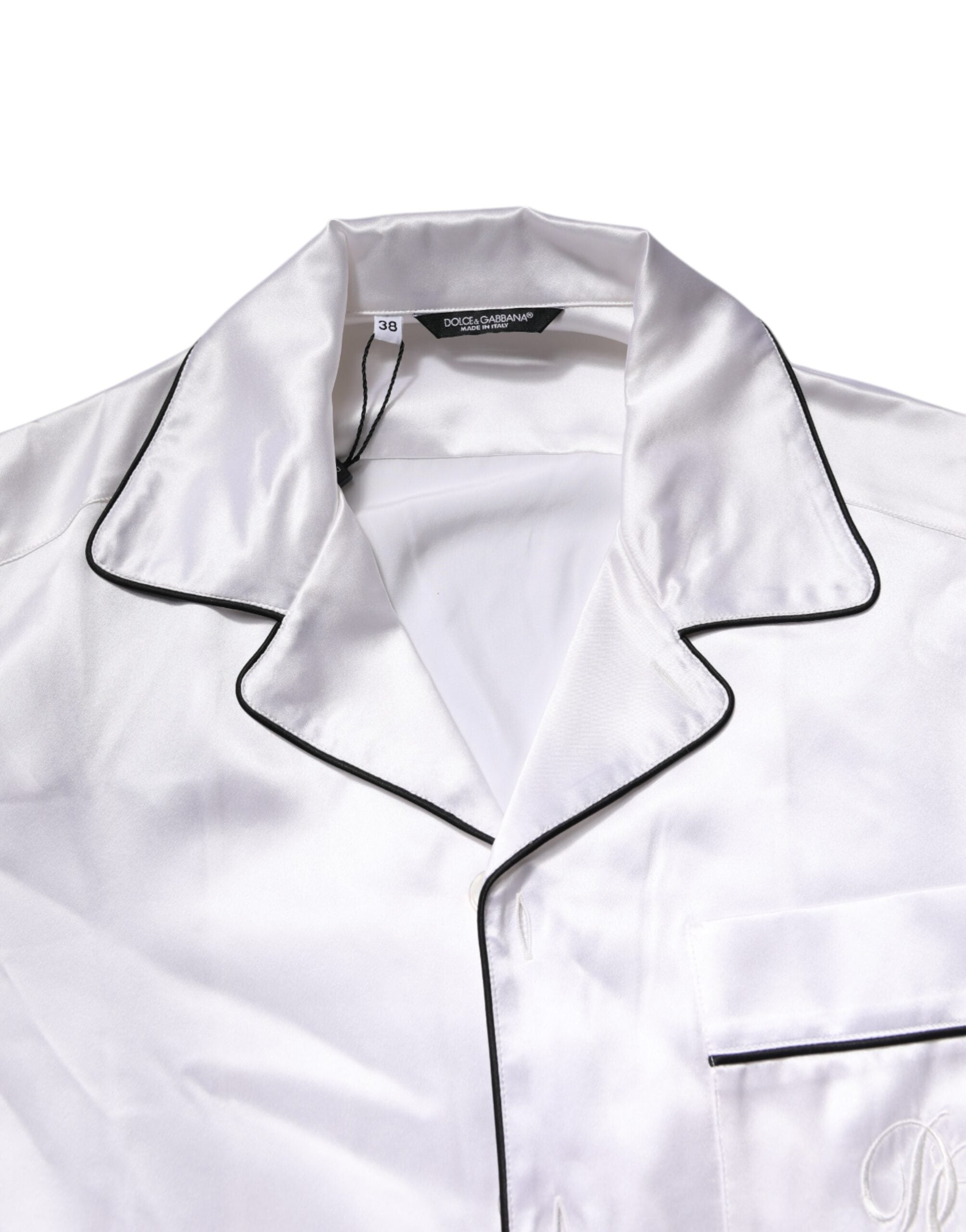 Dolce & Gabbana Weißer Satin Seide Männer Pyjama Set Schlafanzug