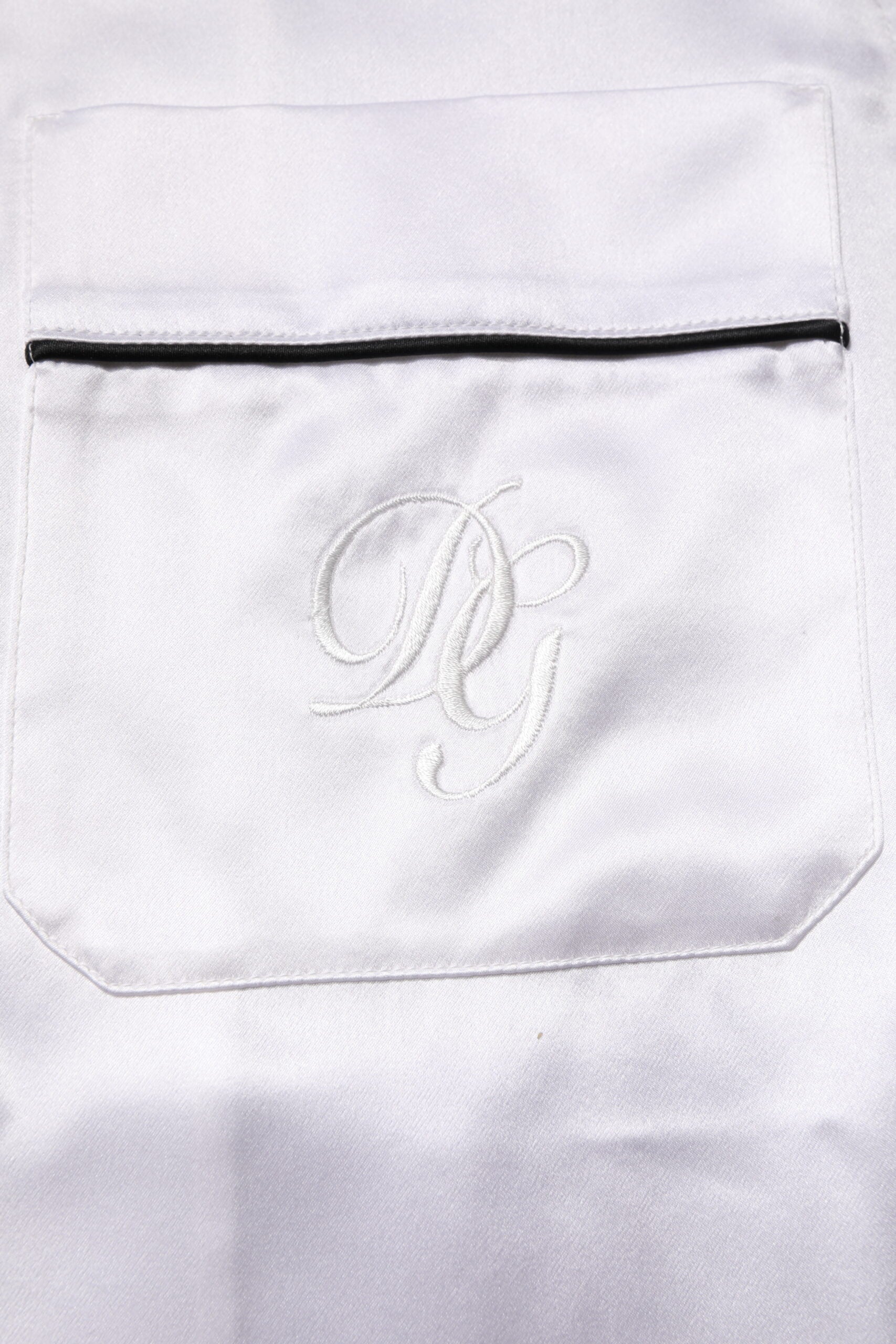 Dolce & Gabbana Weißer Satin Seide Männer Pyjama Set Schlafanzug