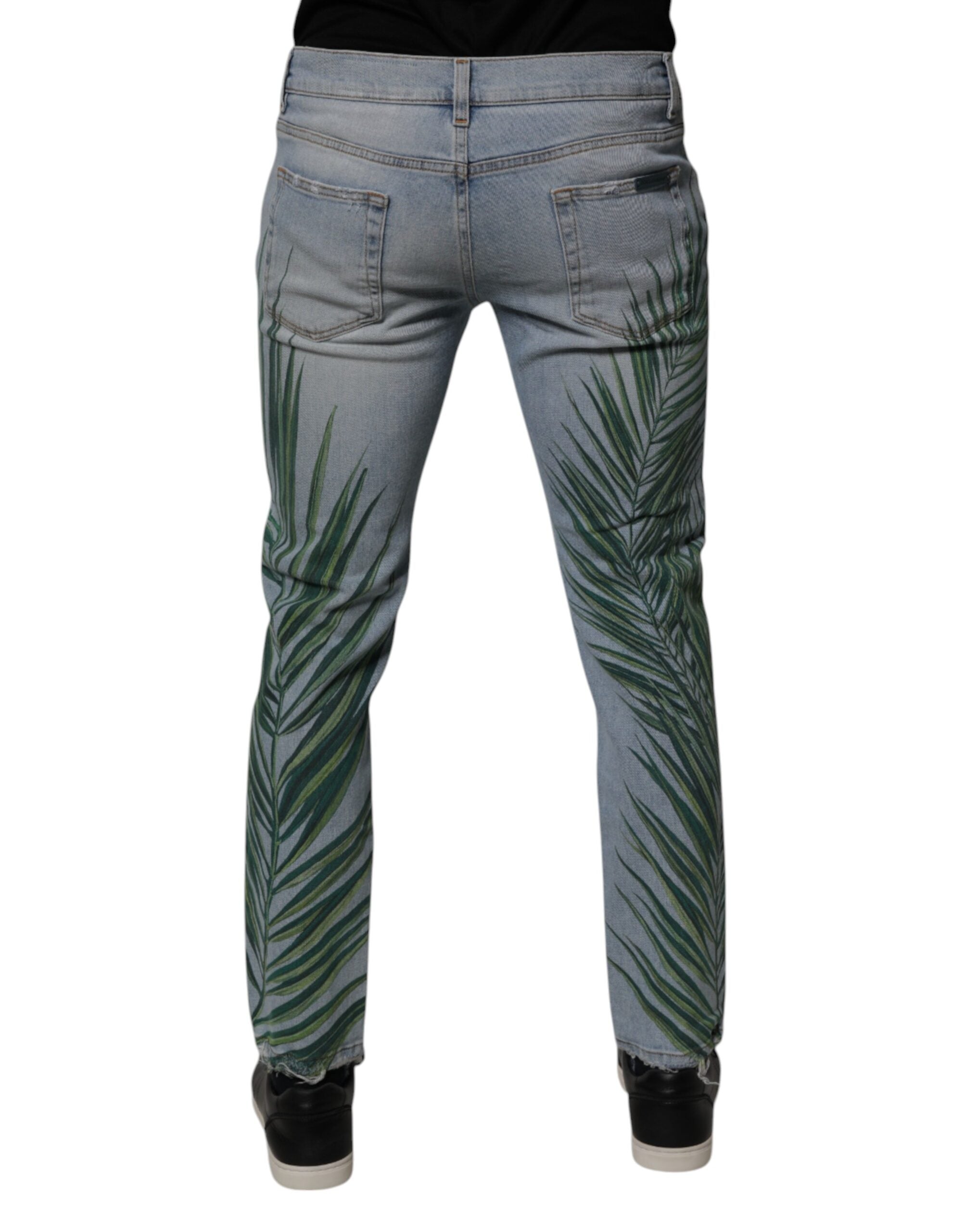 Dolce & Gabbana Hellblaue Blatt-Baumwolle Klassische Herren Denim Jeans