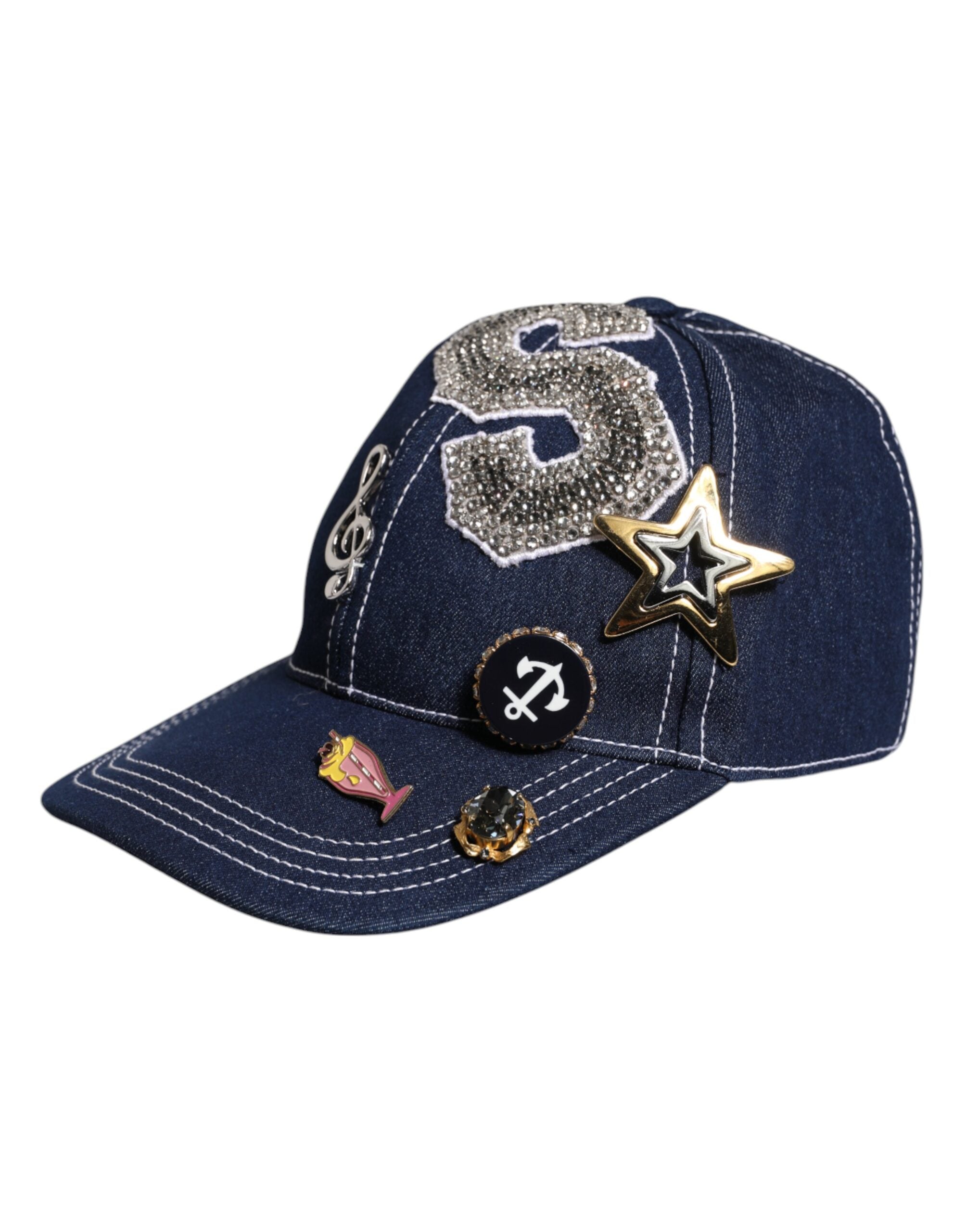 Dolce & Gabbana Blaue Baseballkappe mit Kristallverzierung