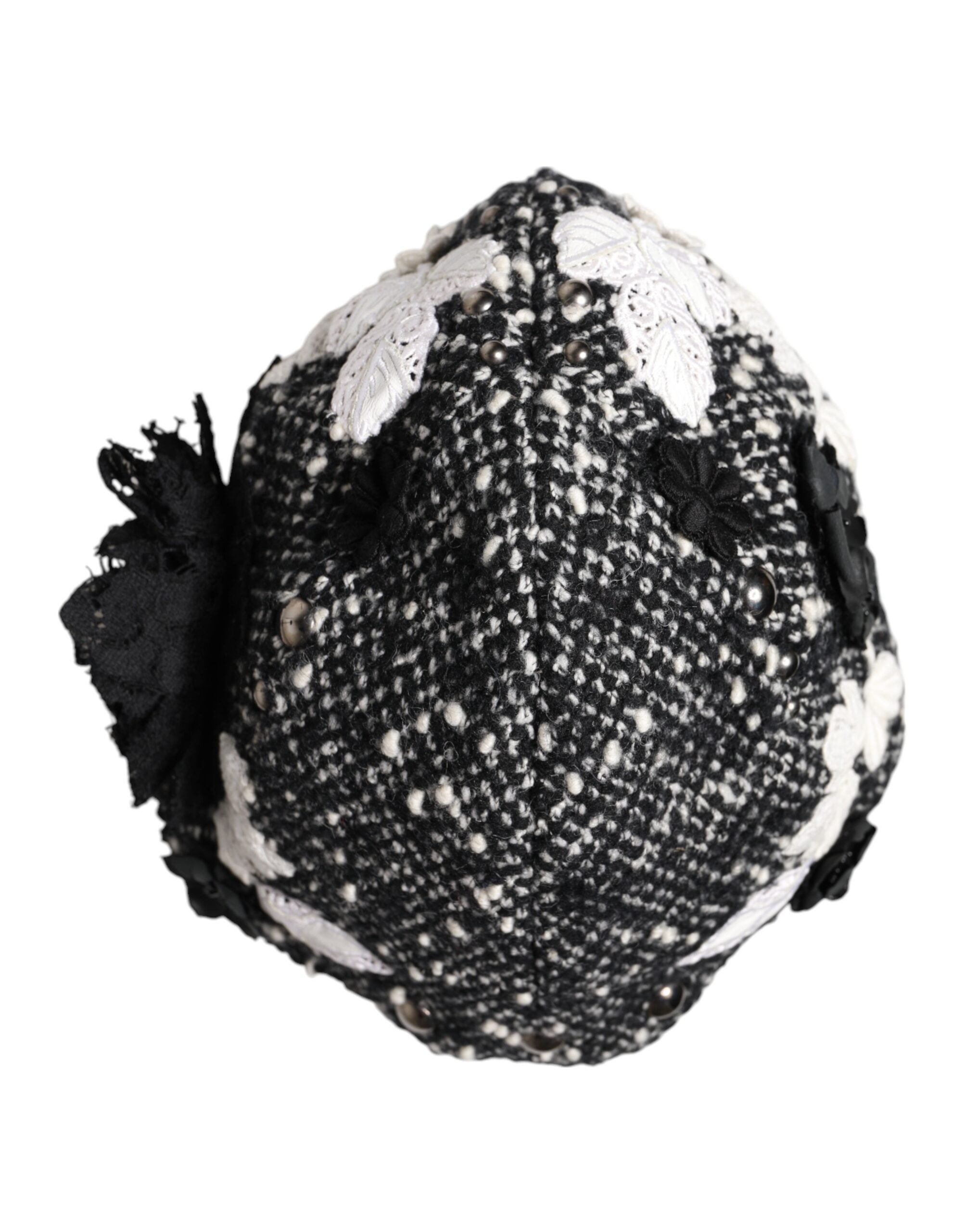 Dolce & Gabbana Cloche-Hut aus schwarzer Wolle mit weißer Blumenverzierung