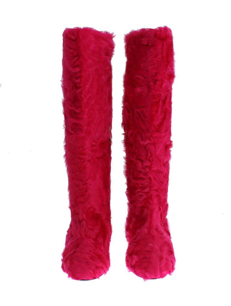 Dolce & Gabbana Rosa Lammfell-Lederstiefel flach