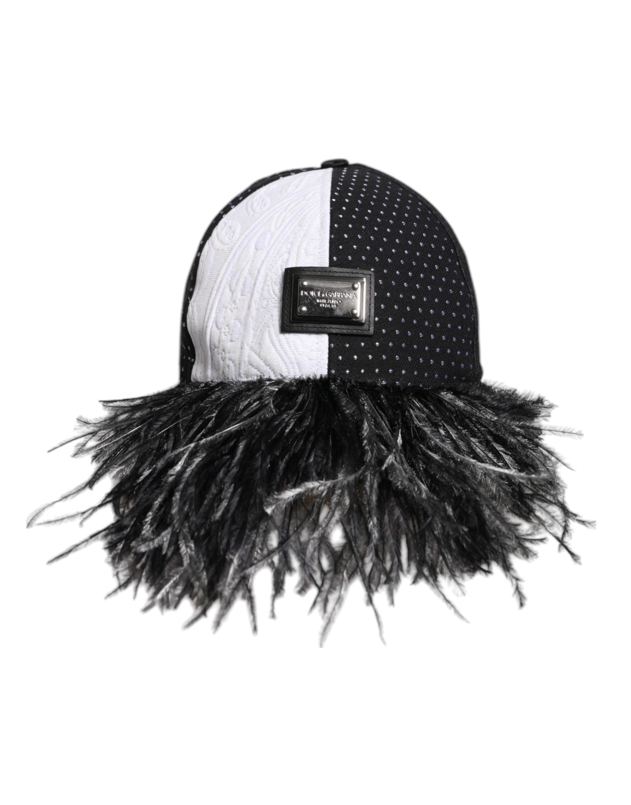 Dolce & Gabbana Weiß Schwarz Polka Dot Federn Baseballmütze