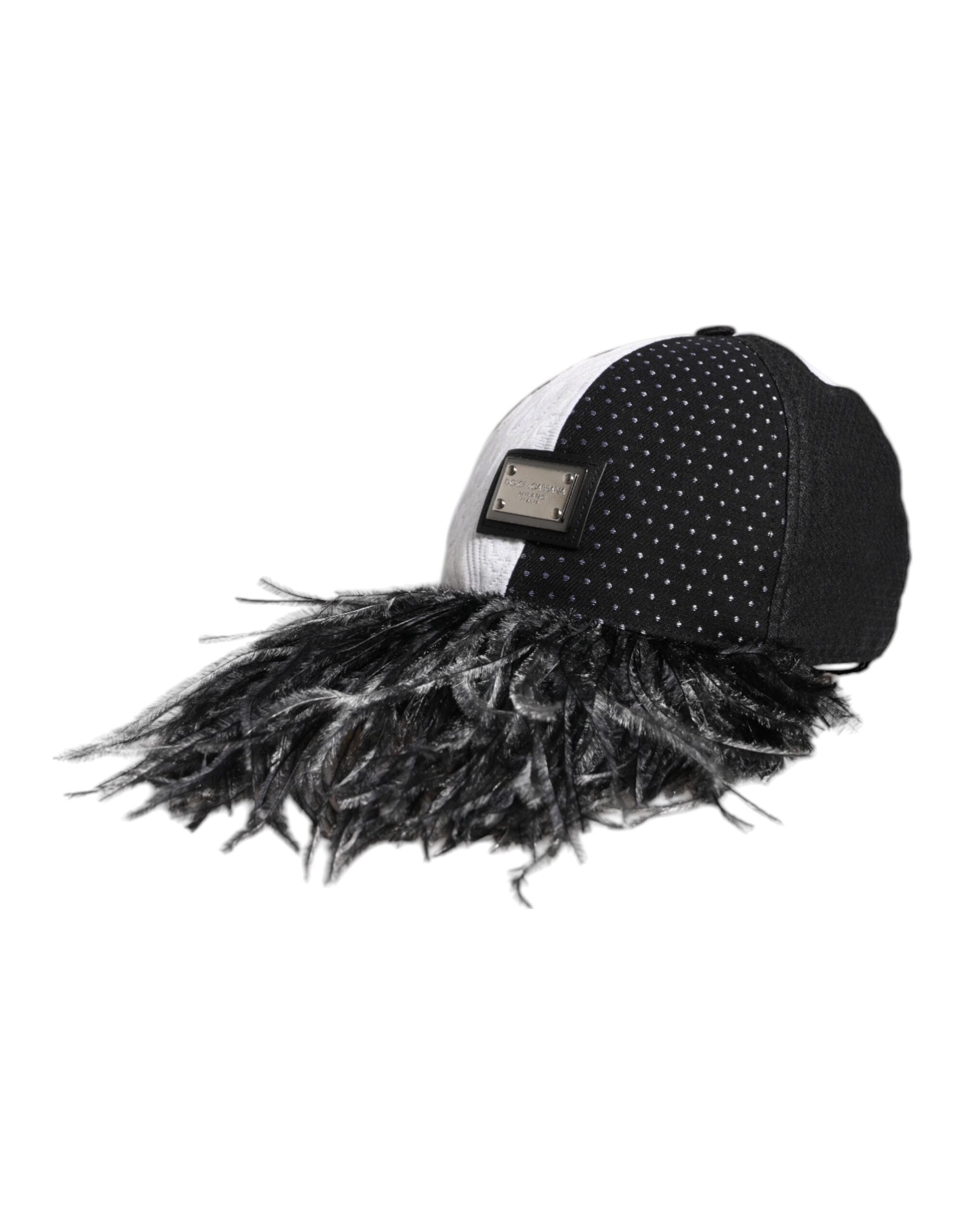 Dolce & Gabbana Weiß Schwarz Polka Dot Federn Baseballmütze