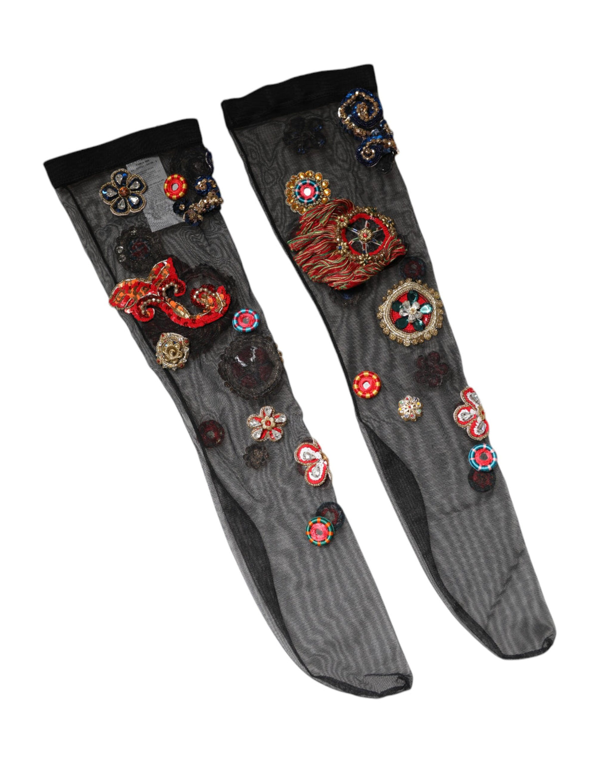 Dolce & Gabbana Schwarze Stretch Carretto Kristall Strümpfe Socken