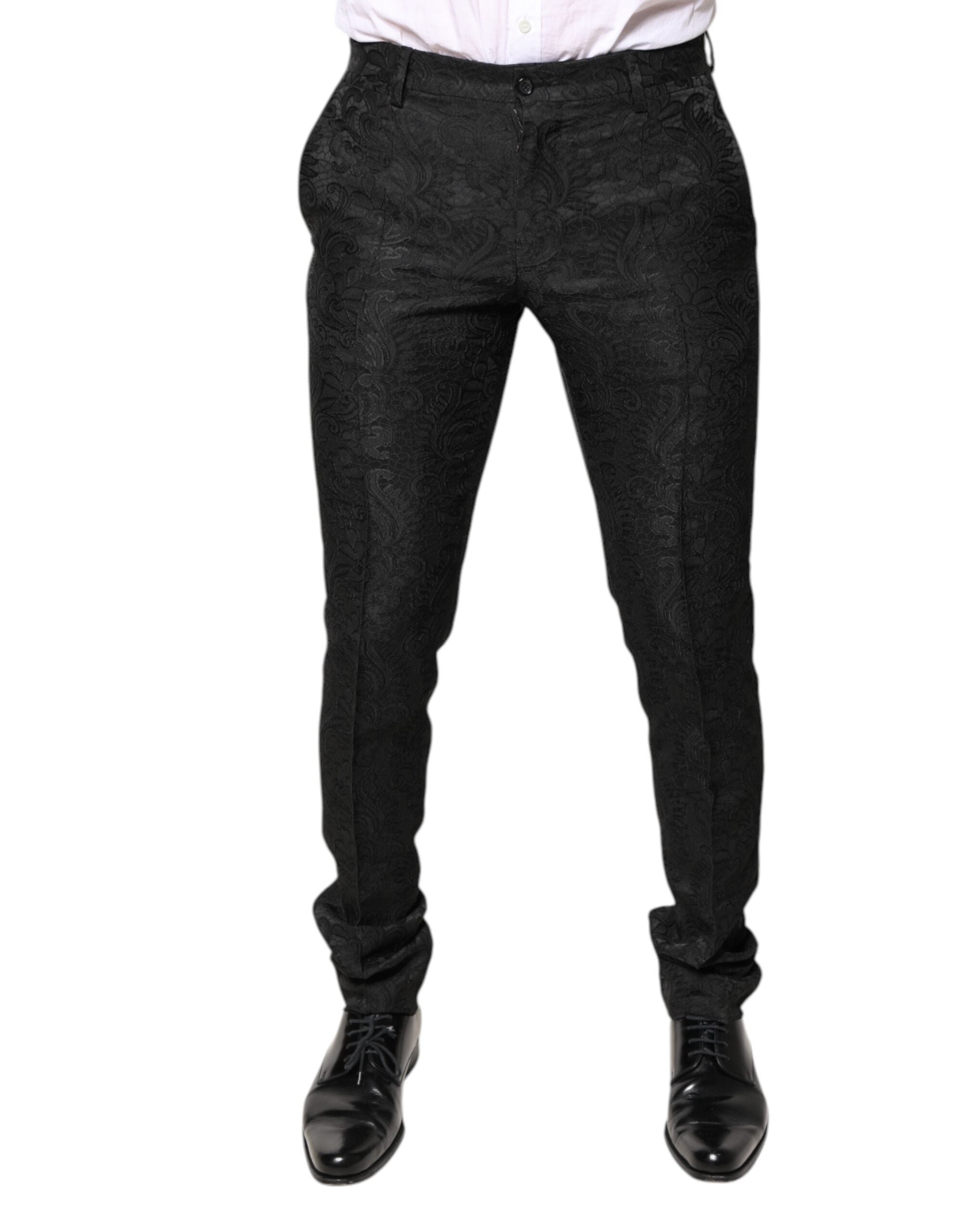 Dolce & Gabbana Schwarze Jacquard-Hose mit mittlerer Taille und Blumenmuster