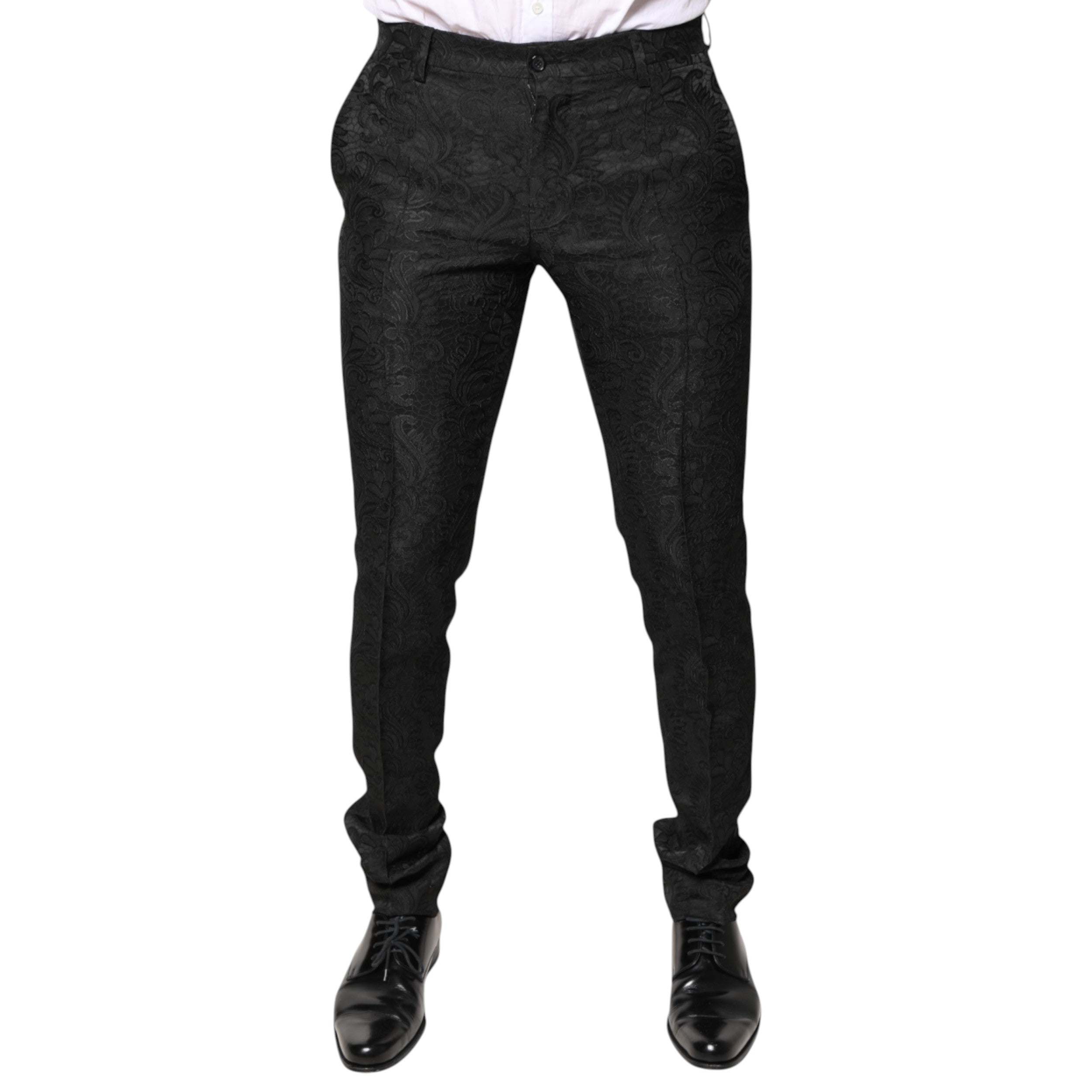 Dolce & Gabbana Schwarze Jacquard-Hose mit mittlerer Taille und Blumenmuster
