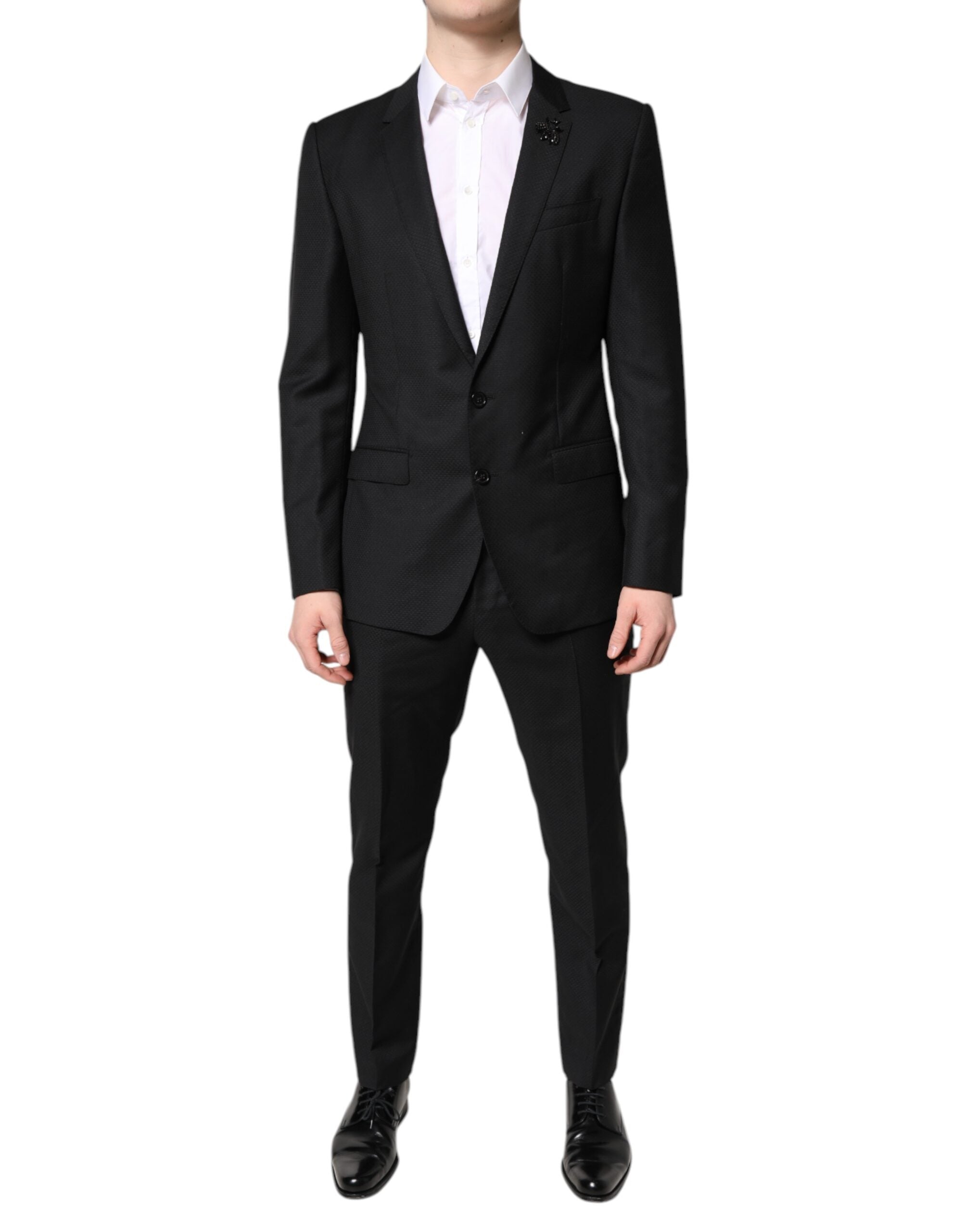 Dolce & Gabbana Schwarzer einreihiger 2-teiliger Anzug aus Wolle