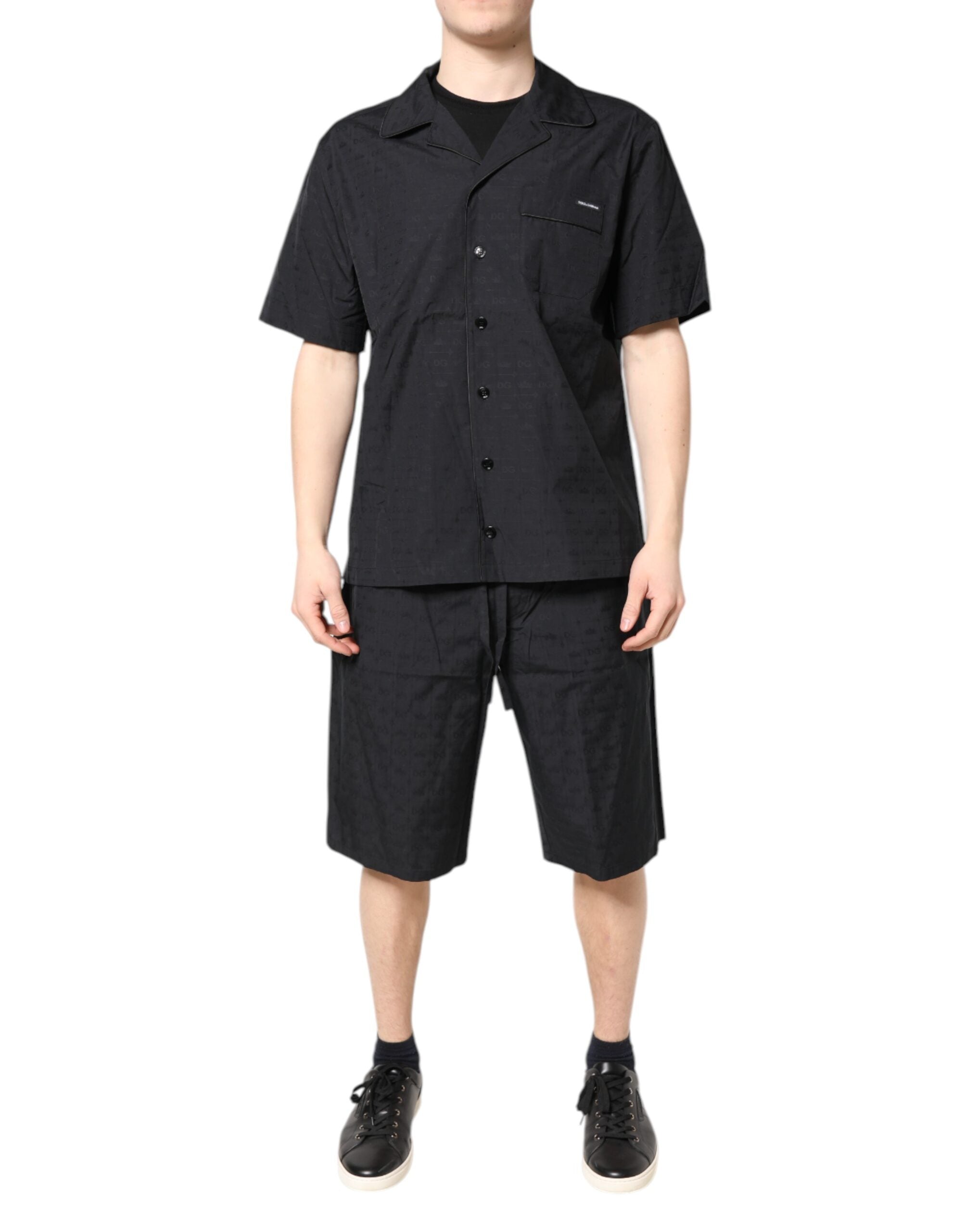Dolce & Gabbana Schwarzer Baumwoll-Pyjama für Männer Schlafanzug