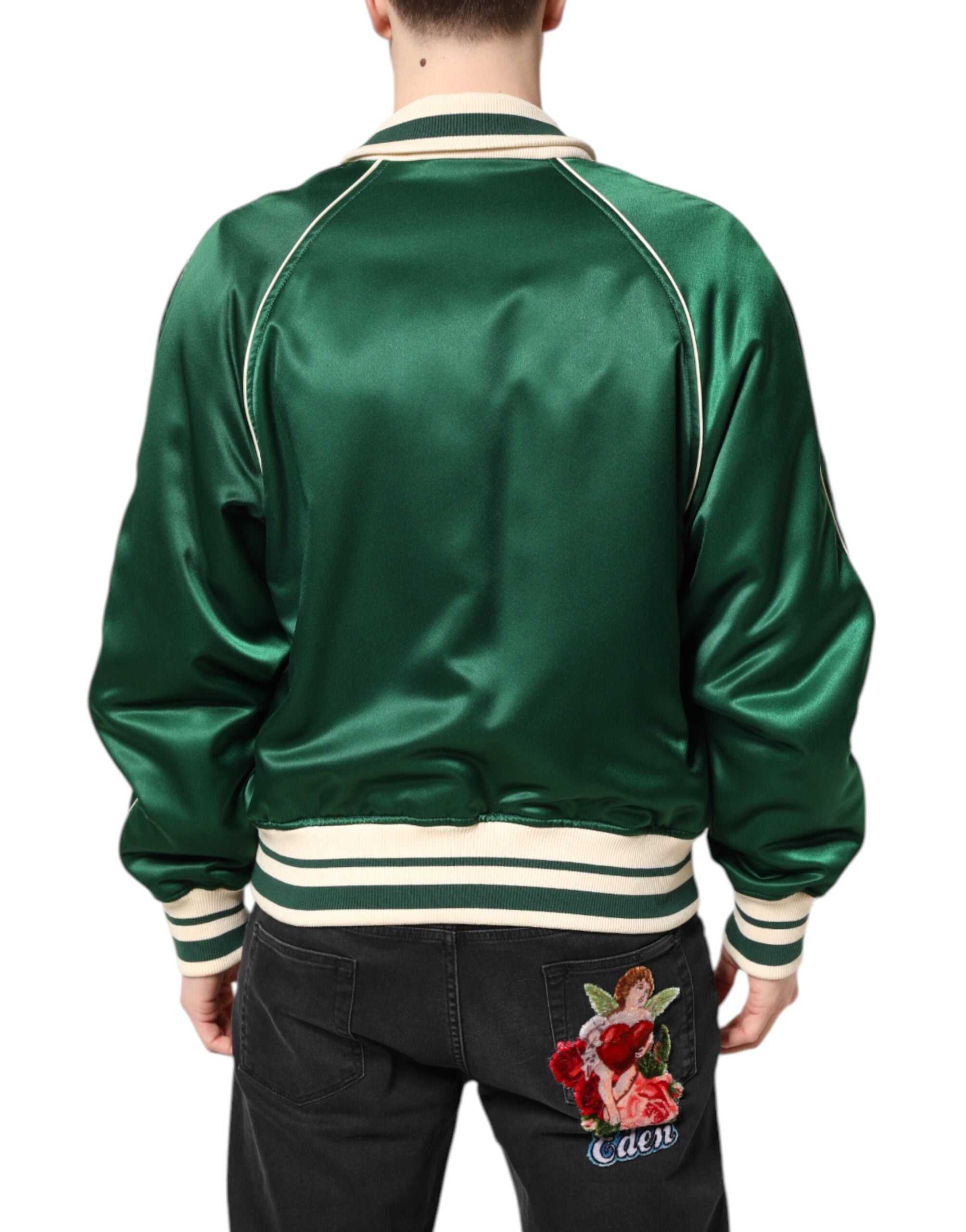Dolce & Gabbana Grüne geblümte DG Logo Bomberjacke mit durchgehendem Reißverschluss