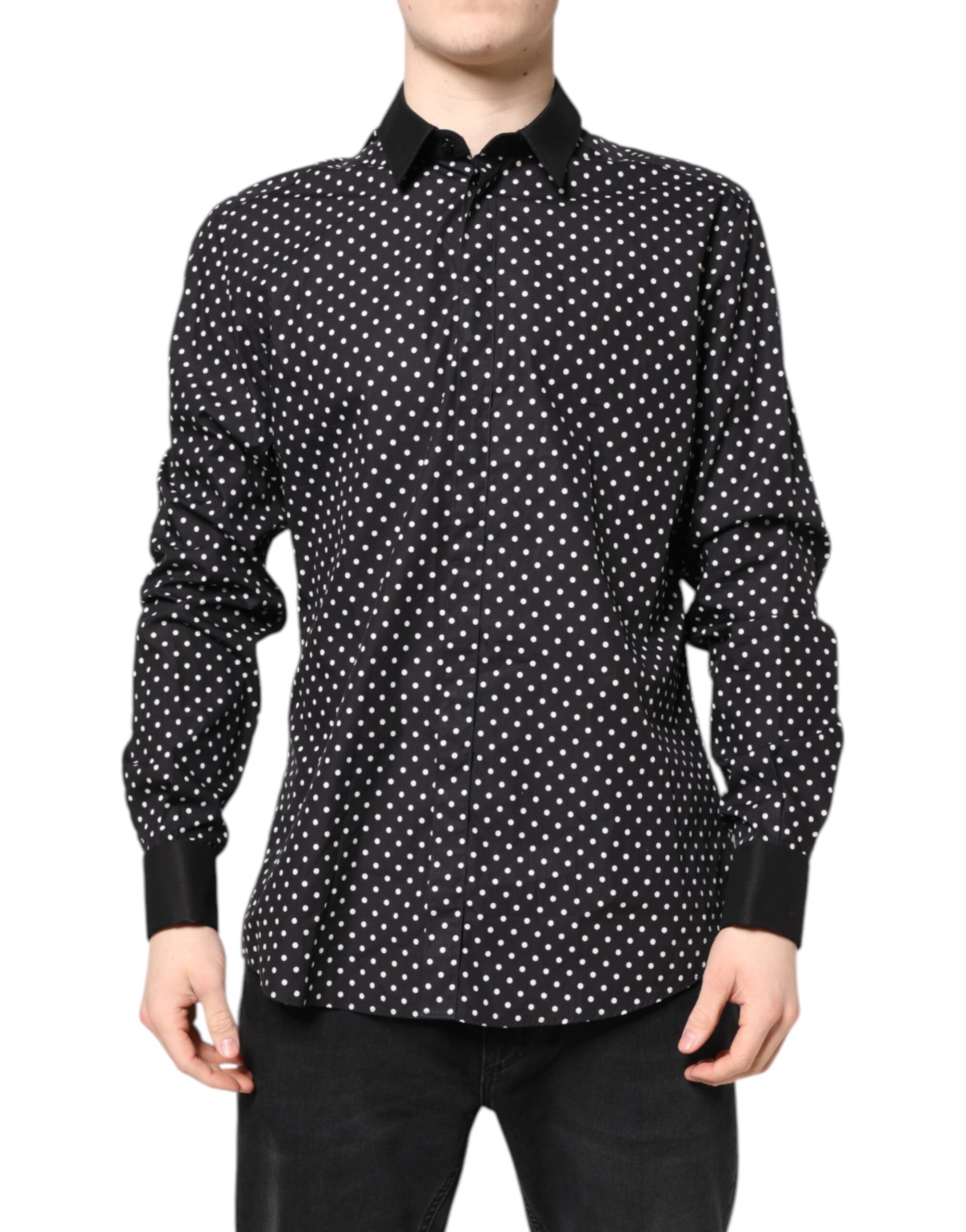 Dolce & Gabbana Schwarzes gepunktetes Hemd aus Baumwolle für formelle Anlässe