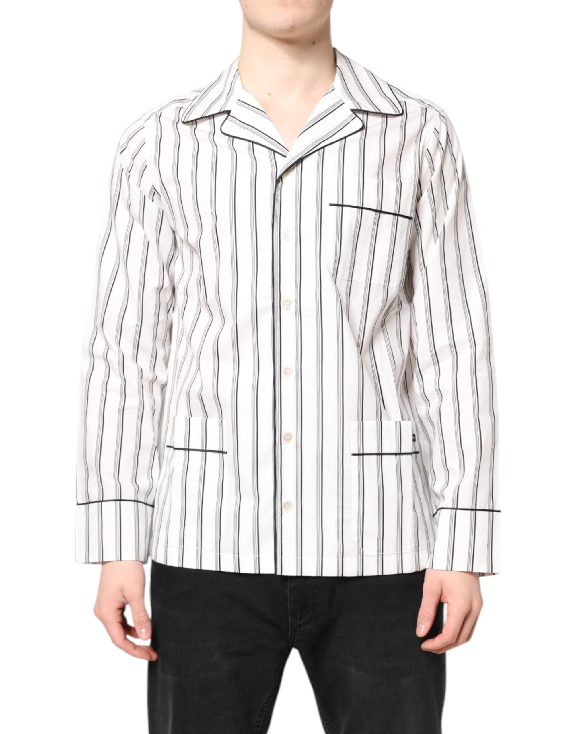 Dolce & Gabbana Weiß gestreiftes Lounge-Pyjama-Schlafanzug-Shirt
