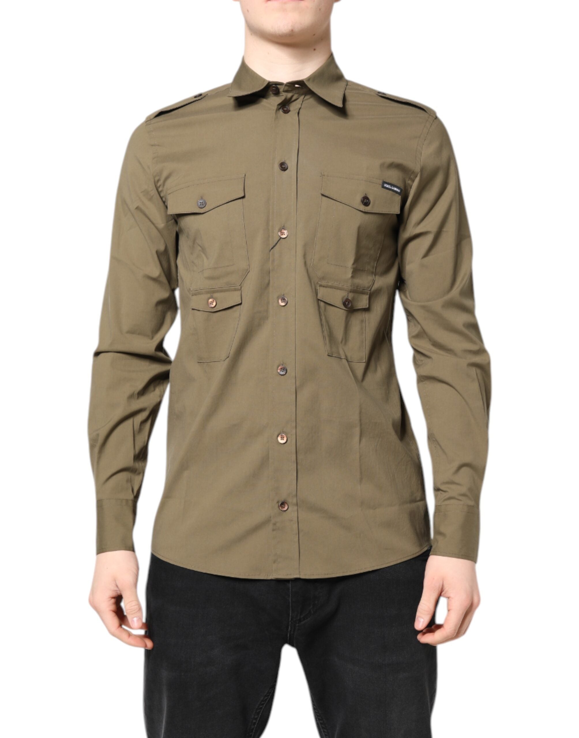 Dolce & Gabbana Braunes Baumwoll-Stretch-Langarmhemd