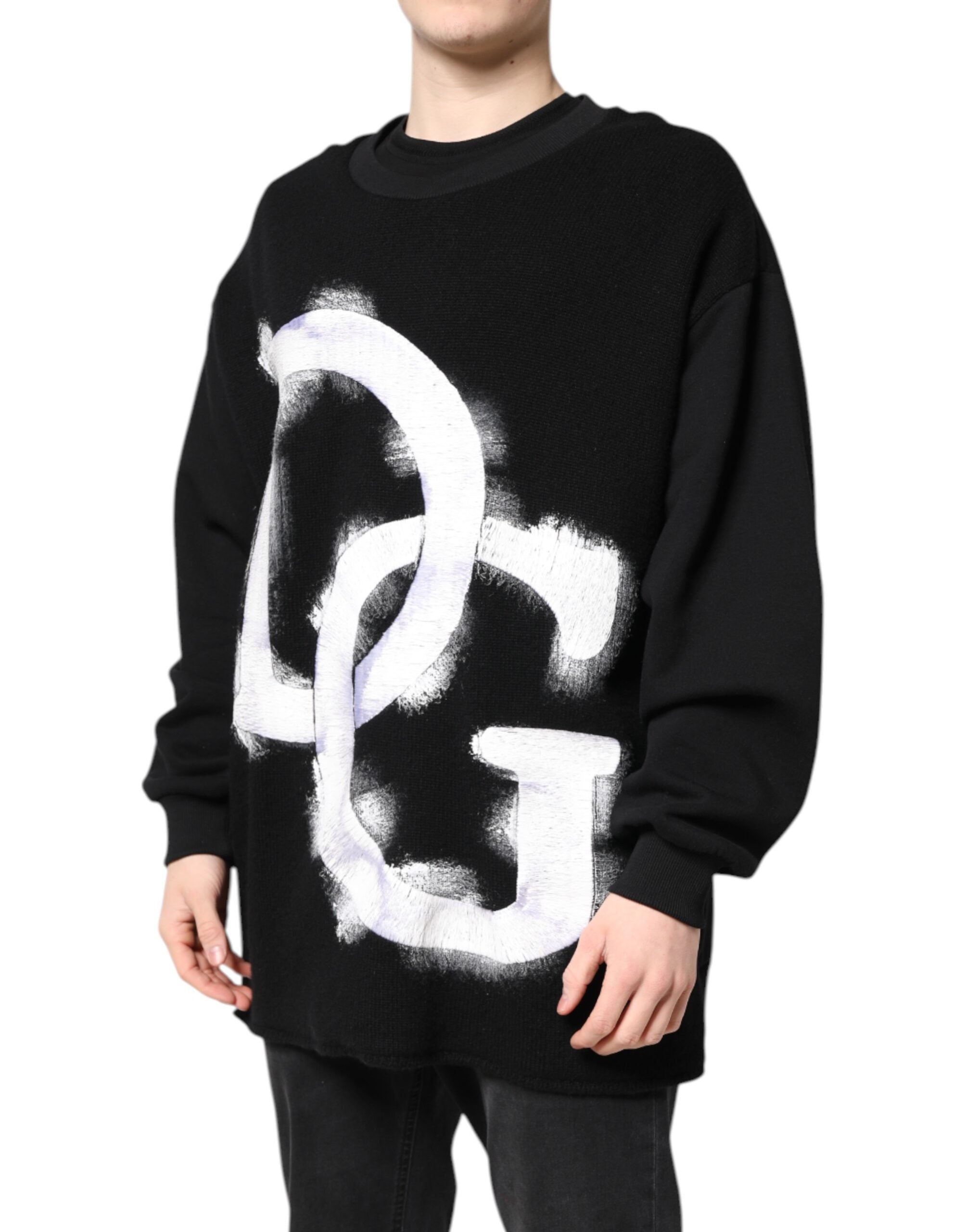 Dolce & Gabbana Schwarzer Baumwoll-Logo-Print Herren Pullover