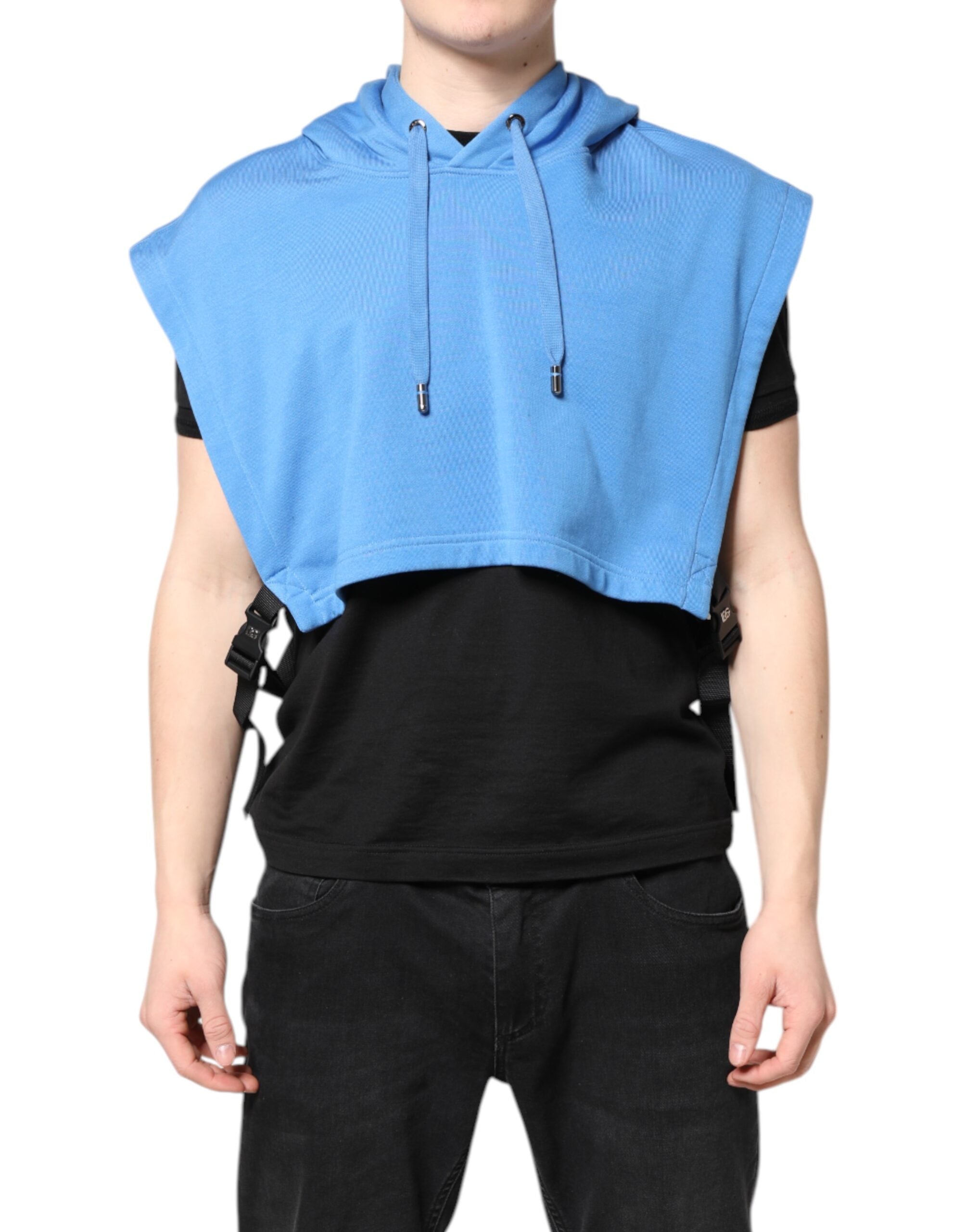Dolce & Gabbana Blau Baumwolle mit Kapuze Männer Sportswear Weste Pullover