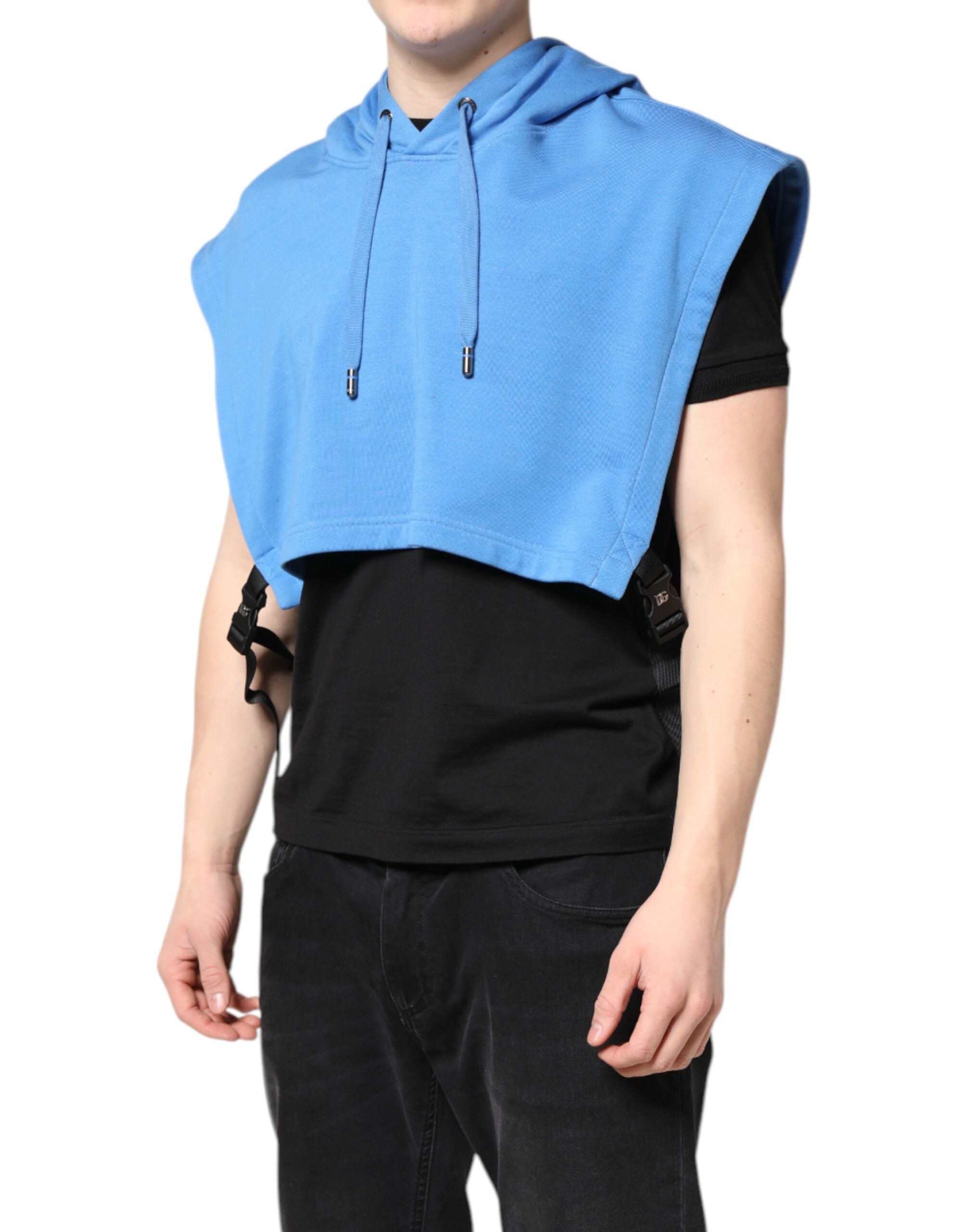 Dolce & Gabbana Blau Baumwolle mit Kapuze Männer Sportswear Weste Pullover