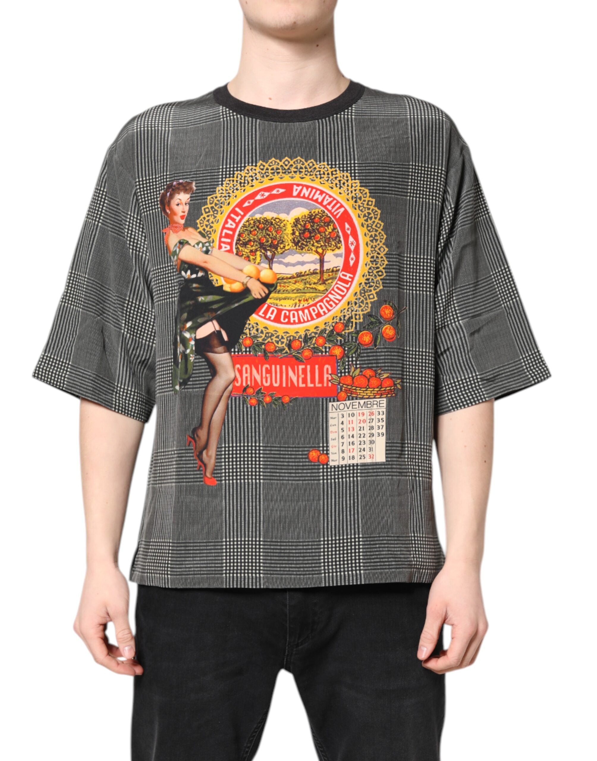 Dolce & Gabbana Schwarz-weißer Grafikdruck Kurzarm-T-Shirt