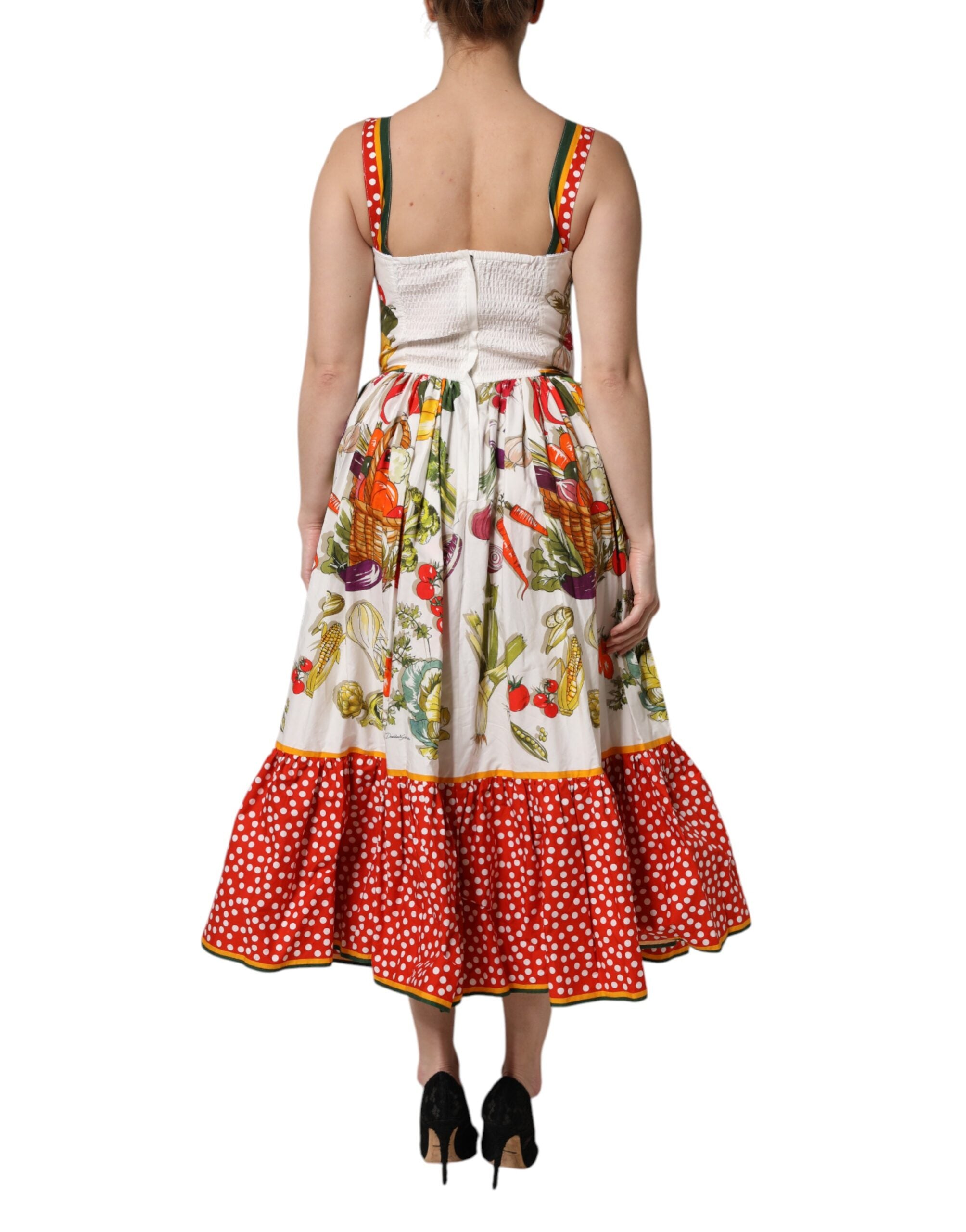 Dolce & Gabbana Weißes Gemüse Ärmelloses Kleid in A-Linie