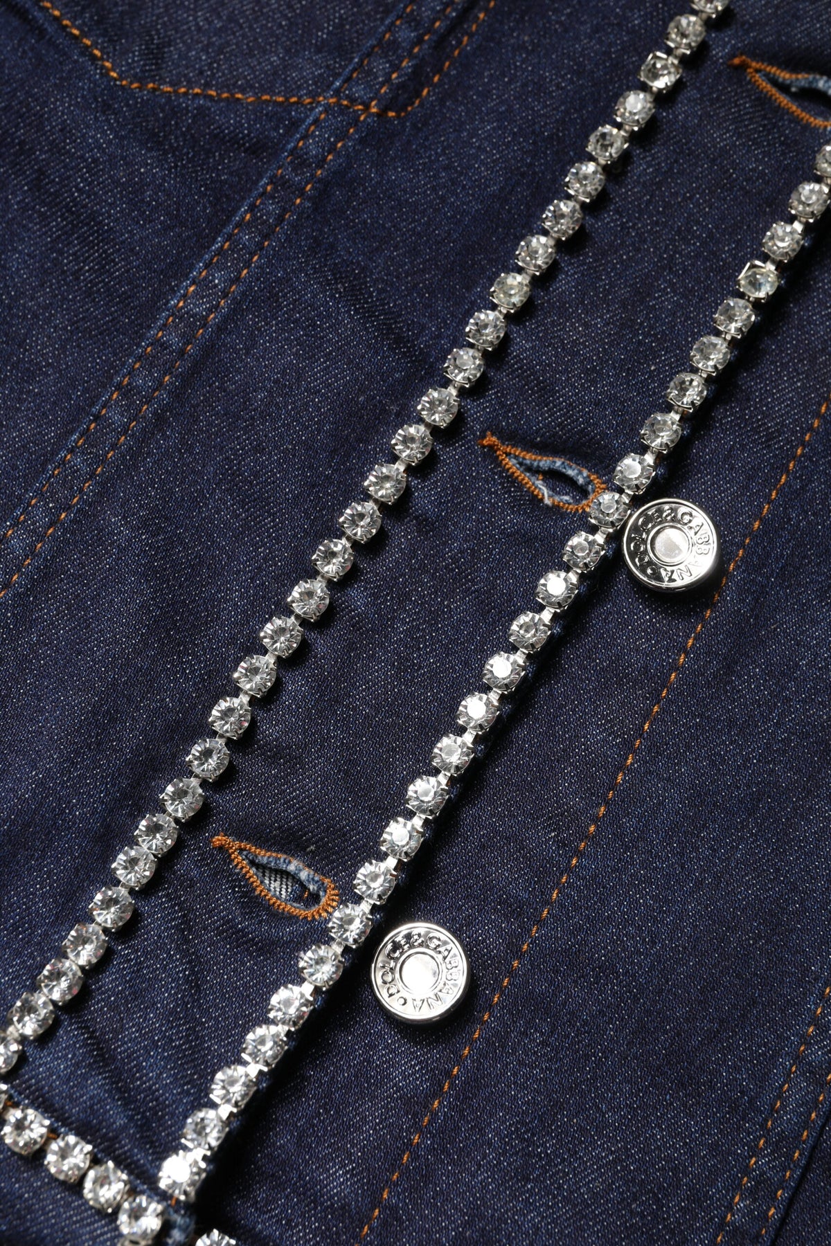 Dolce & Gabbana Blaue Denim-Baumwolljacke mit Kristallverzierung