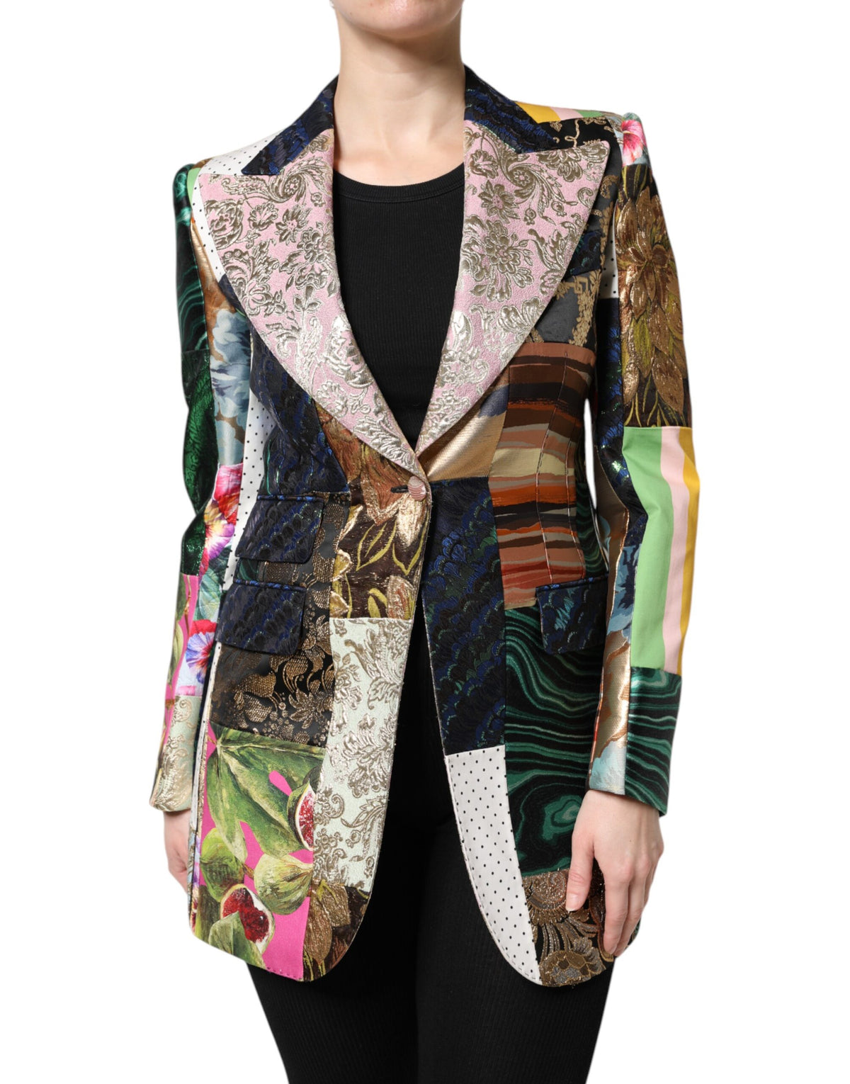 Dolce & Gabbana Multicolor Floral Patchwork Jacquard Jacke