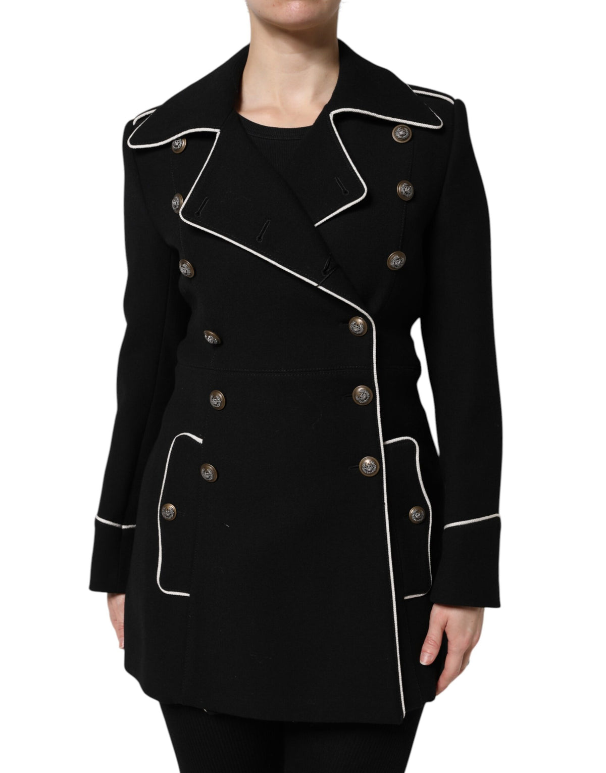 Dolce & Gabbana Schwarze doppelreihige Blazerjacke aus Wolle