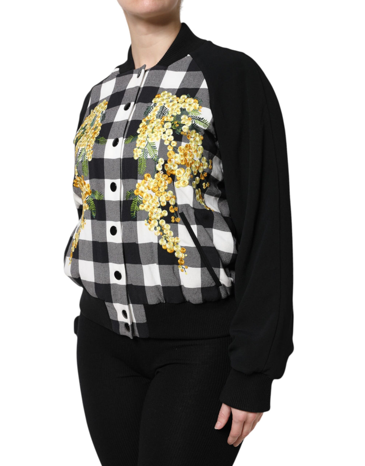 Dolce & Gabbana Schwarz Weiß Karo Floral Button Down Jacke