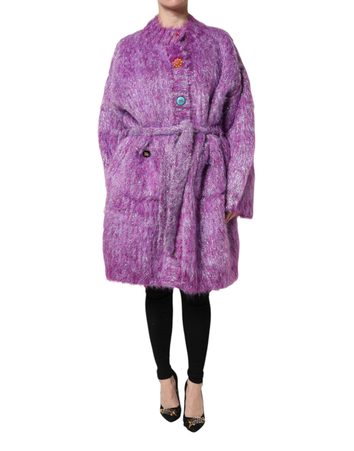 Dolce & Gabbana Lila Trenchcoat-Jacke mit Knopfverzierung