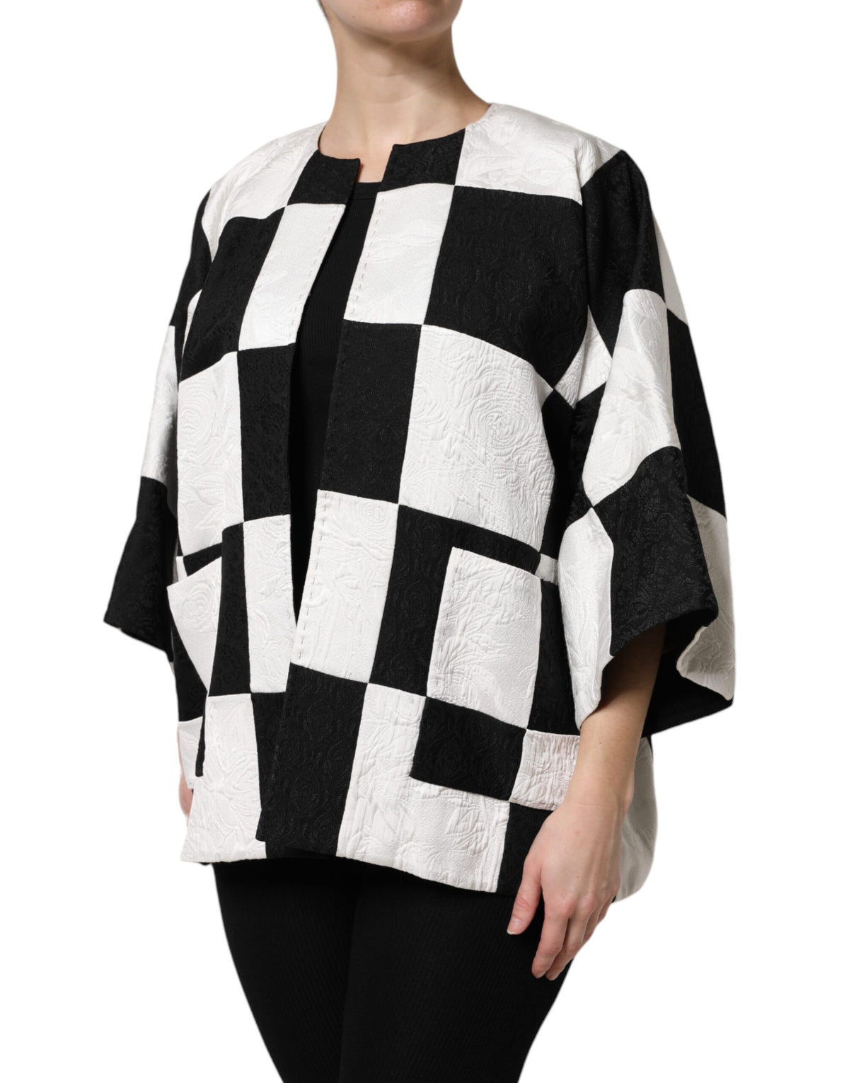 Dolce & Gabbana Weiß Schwarz Patchwork Jacquard Blazer Jacke
