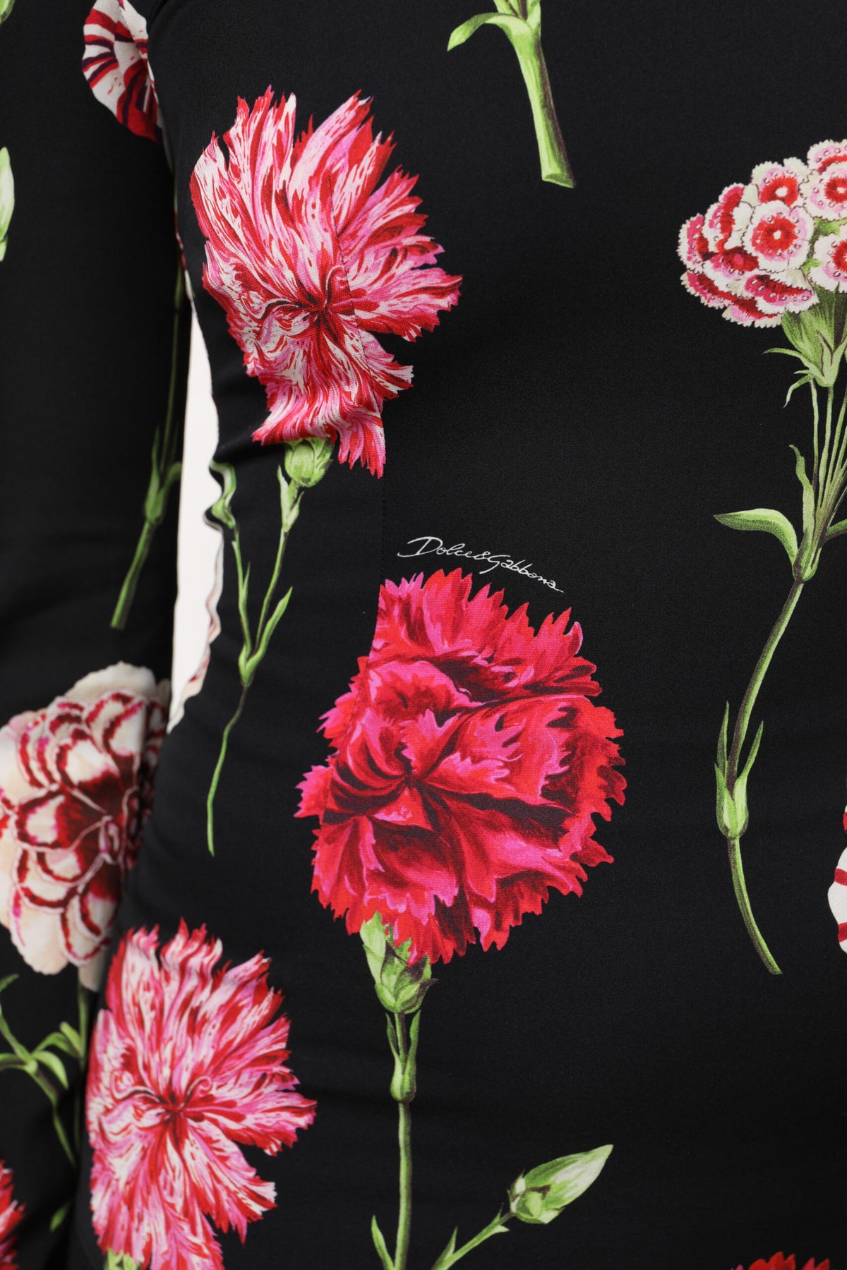Dolce & Gabbana Schwarzes geblümtes langärmeliges Damenblusentop