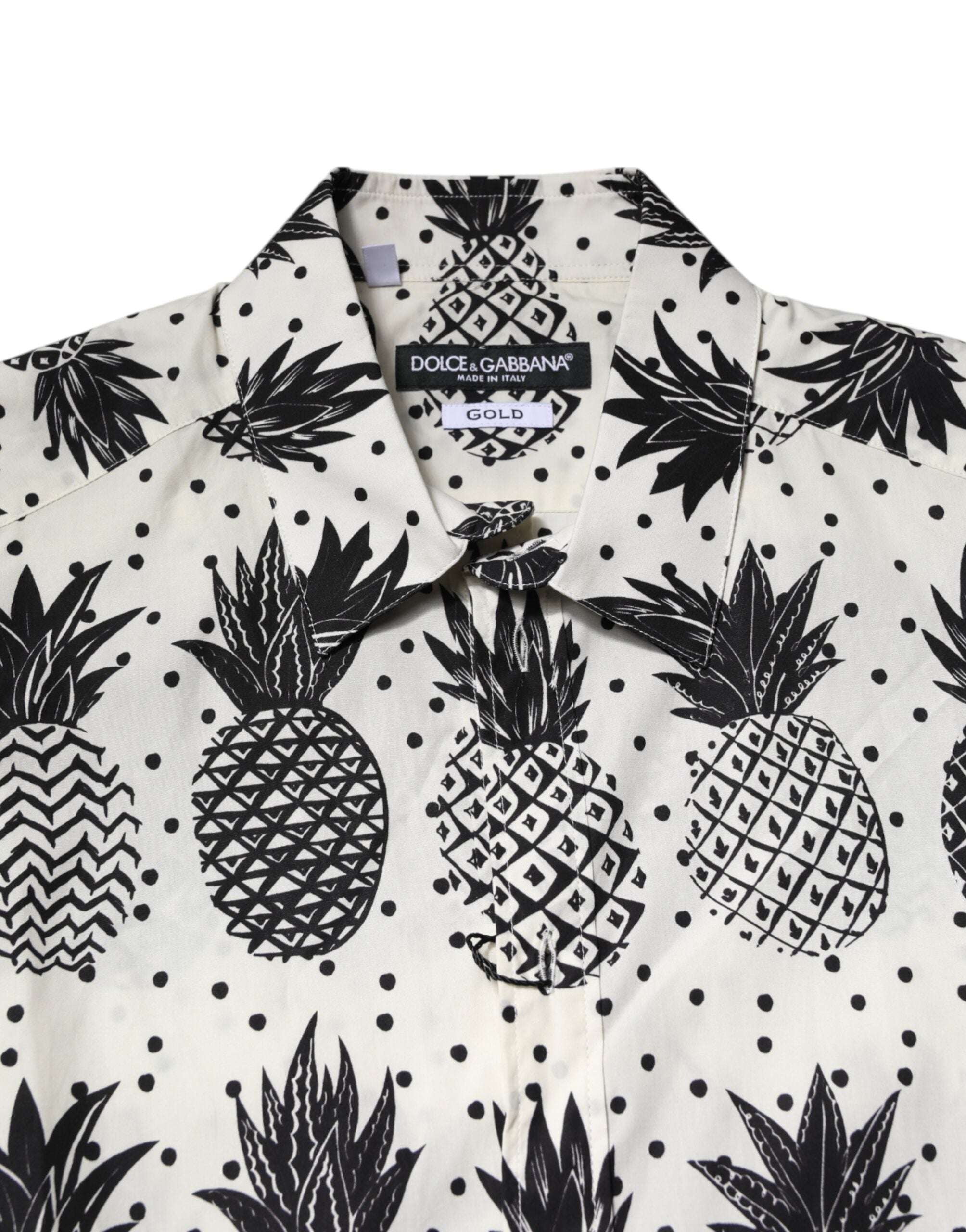 Dolce & Gabbana Weißes langärmeliges GOLD-Shirt mit Ananasdruck