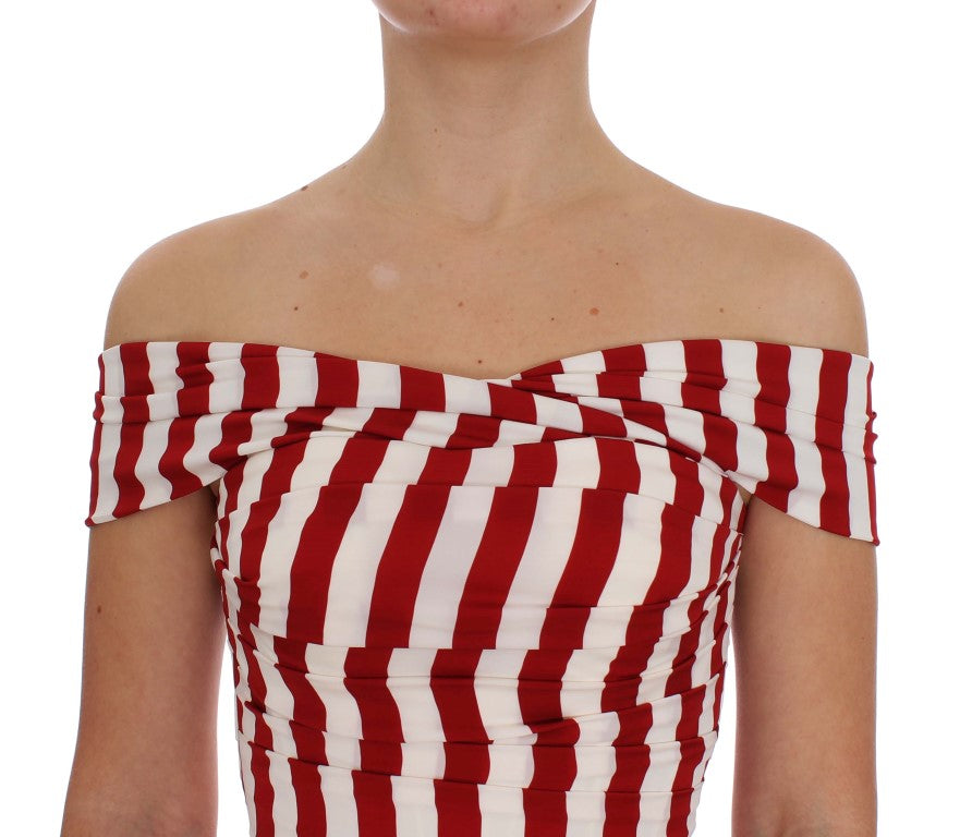 Dolce & Gabbana Rot-Weißes Seiden-Stretchkleid