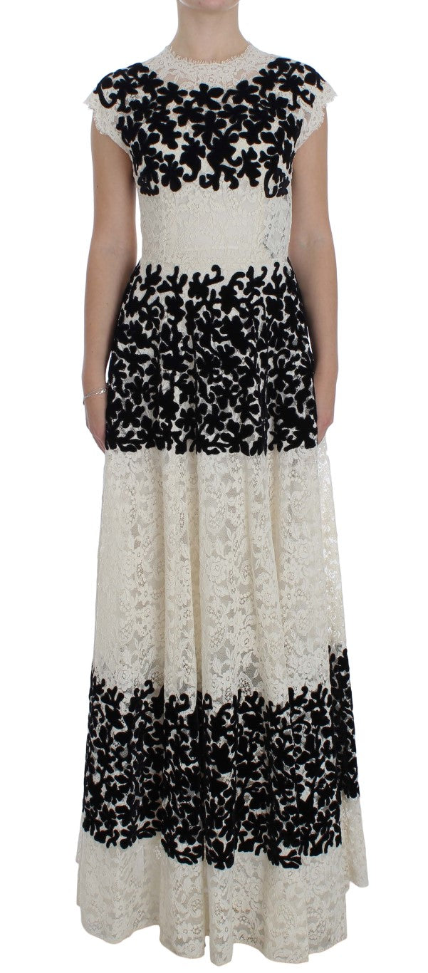 Dolce & Gabbana Langes Ball-Maxikleid mit floraler Spitze Ricamo