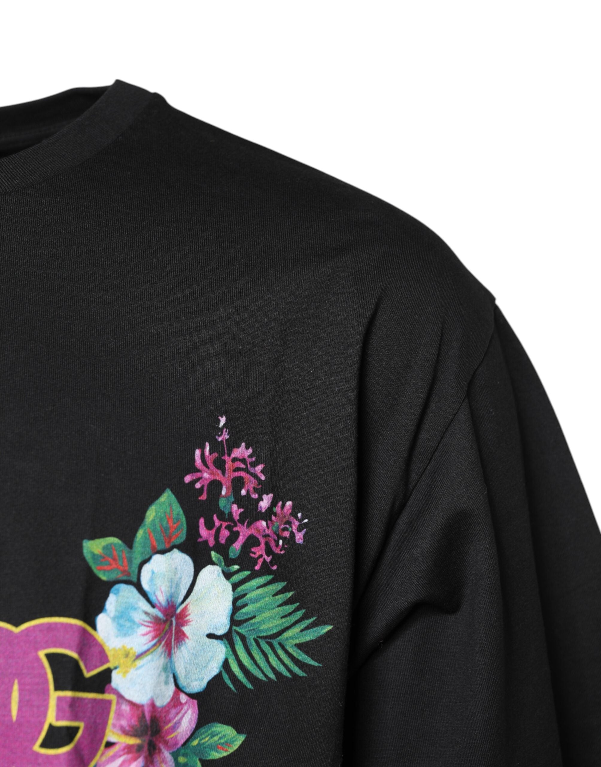 Dolce & Gabbana Schwarzes DG T-Shirt mit Blumendruck und Rundhalsausschnitt