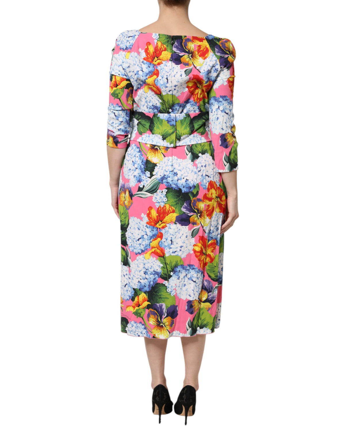 Dolce & Gabbana Multicolor Floral plissiertes Etuikleid Midikleid