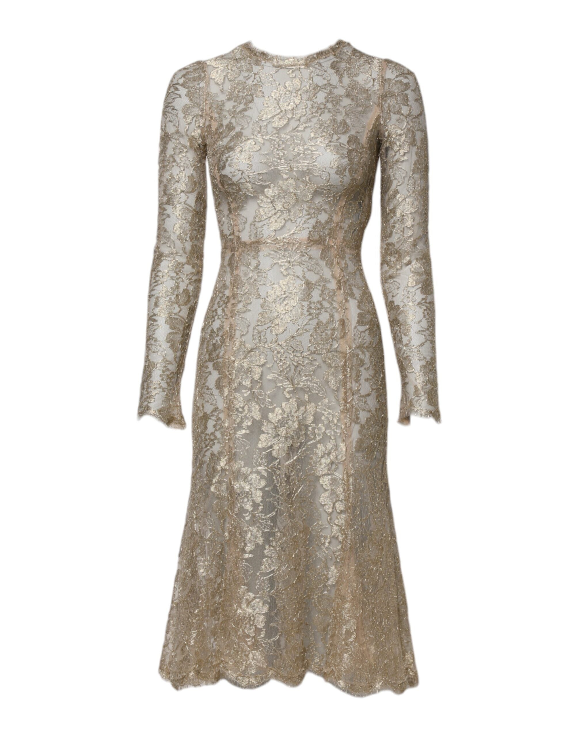Dolce & Gabbana Gold Floral Spitze Lange Ärmel Fit &