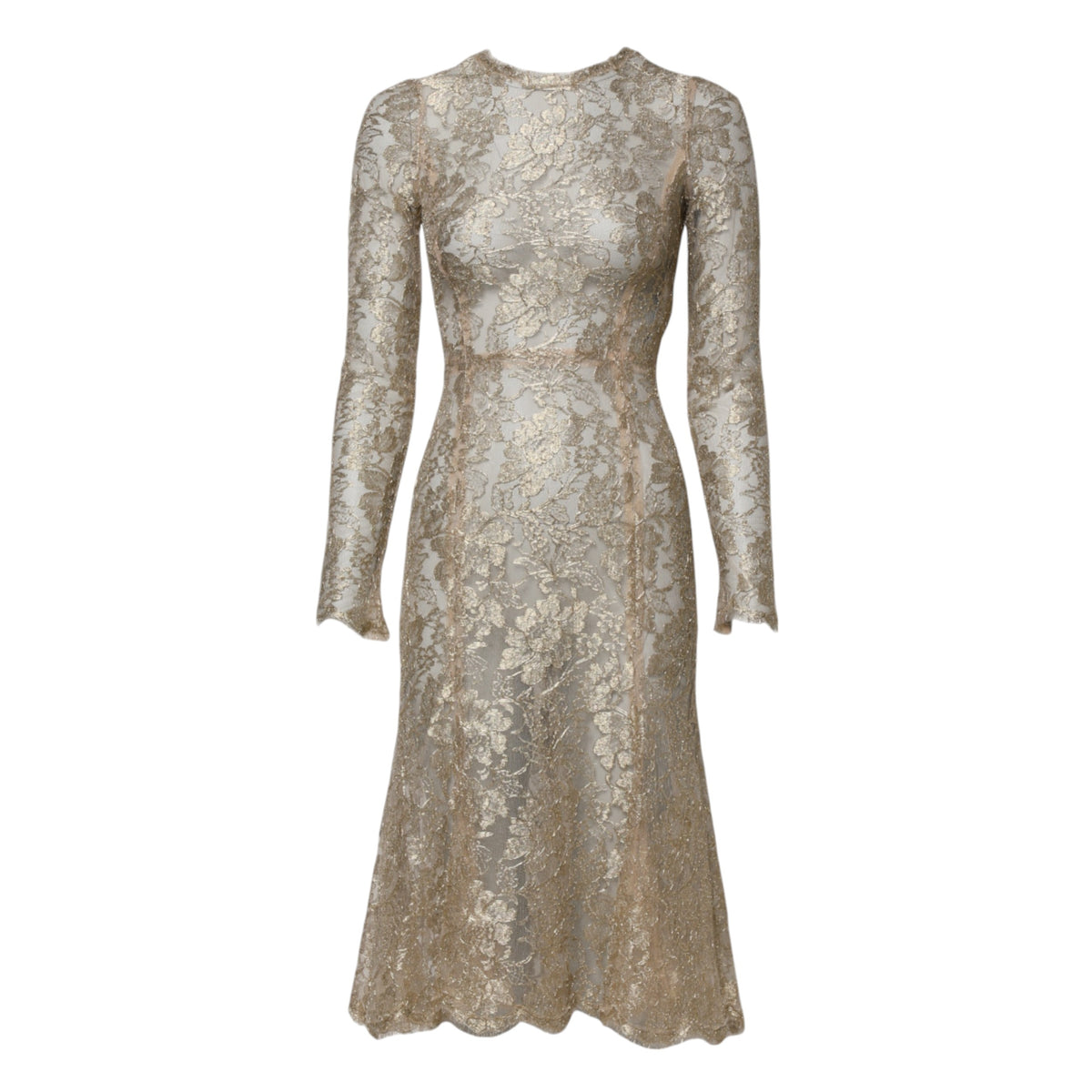 Dolce & Gabbana Gold Floral Spitze Lange Ärmel Fit &
