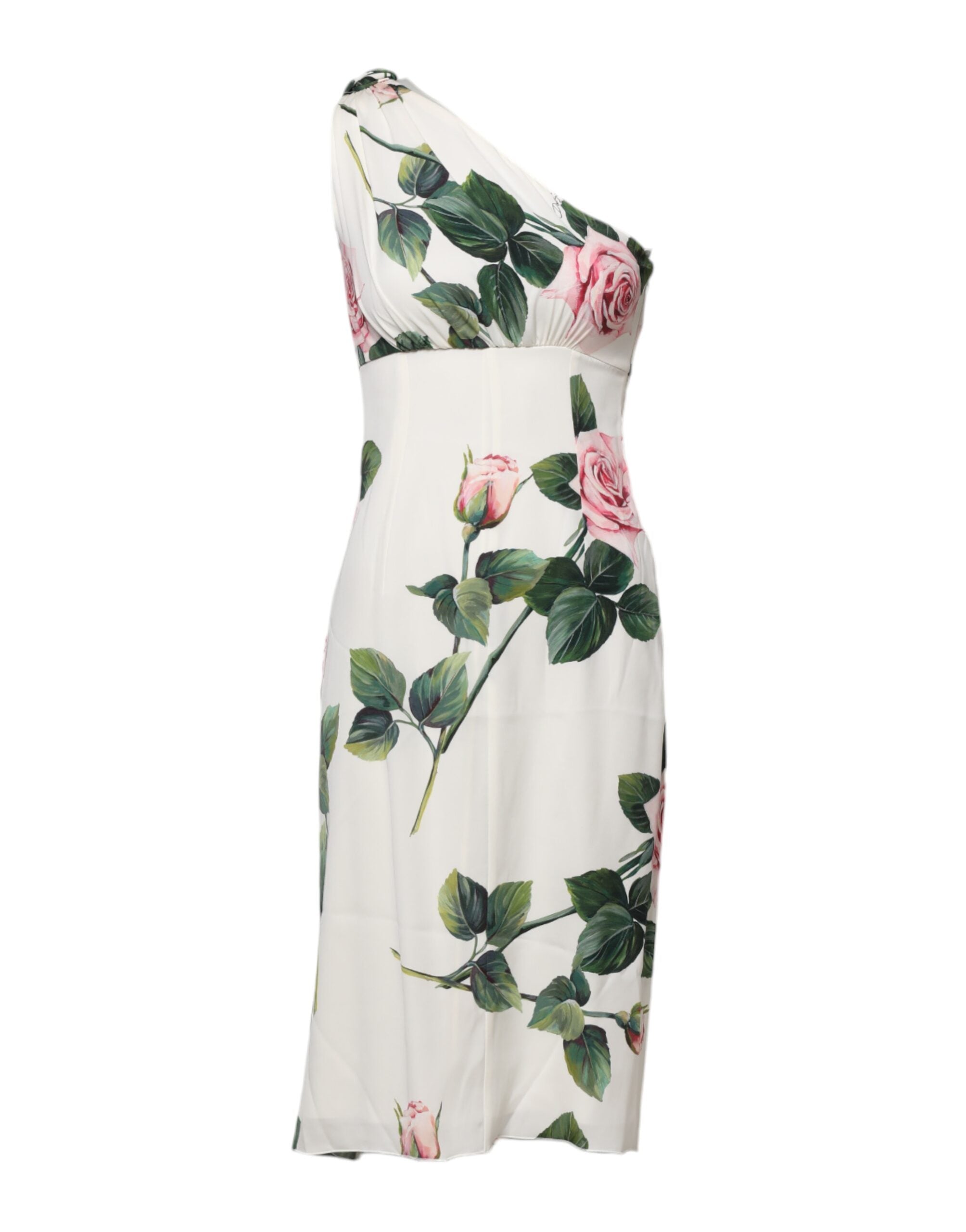 Dolce & Gabbana Weißes geblümtes Ein-Schulter-Midikleid
